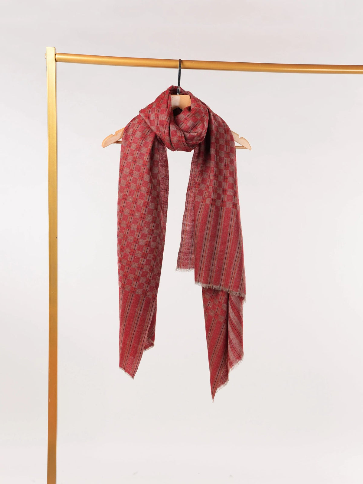 Burgundy Dual Shade Authentic Pashmina Shawl with Check pattern