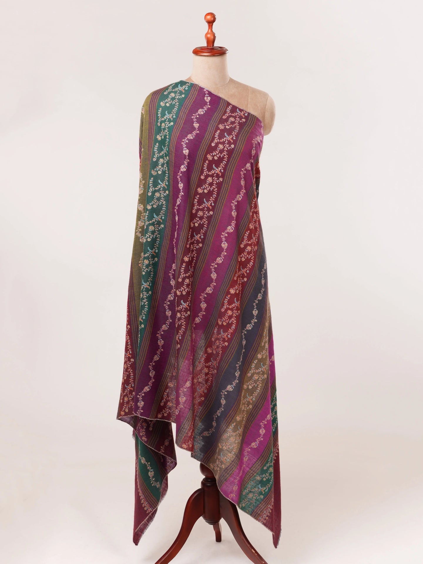 Featherlight Striped Hand Embroidered Authentic Pashmina Shawl Shahkaar.com