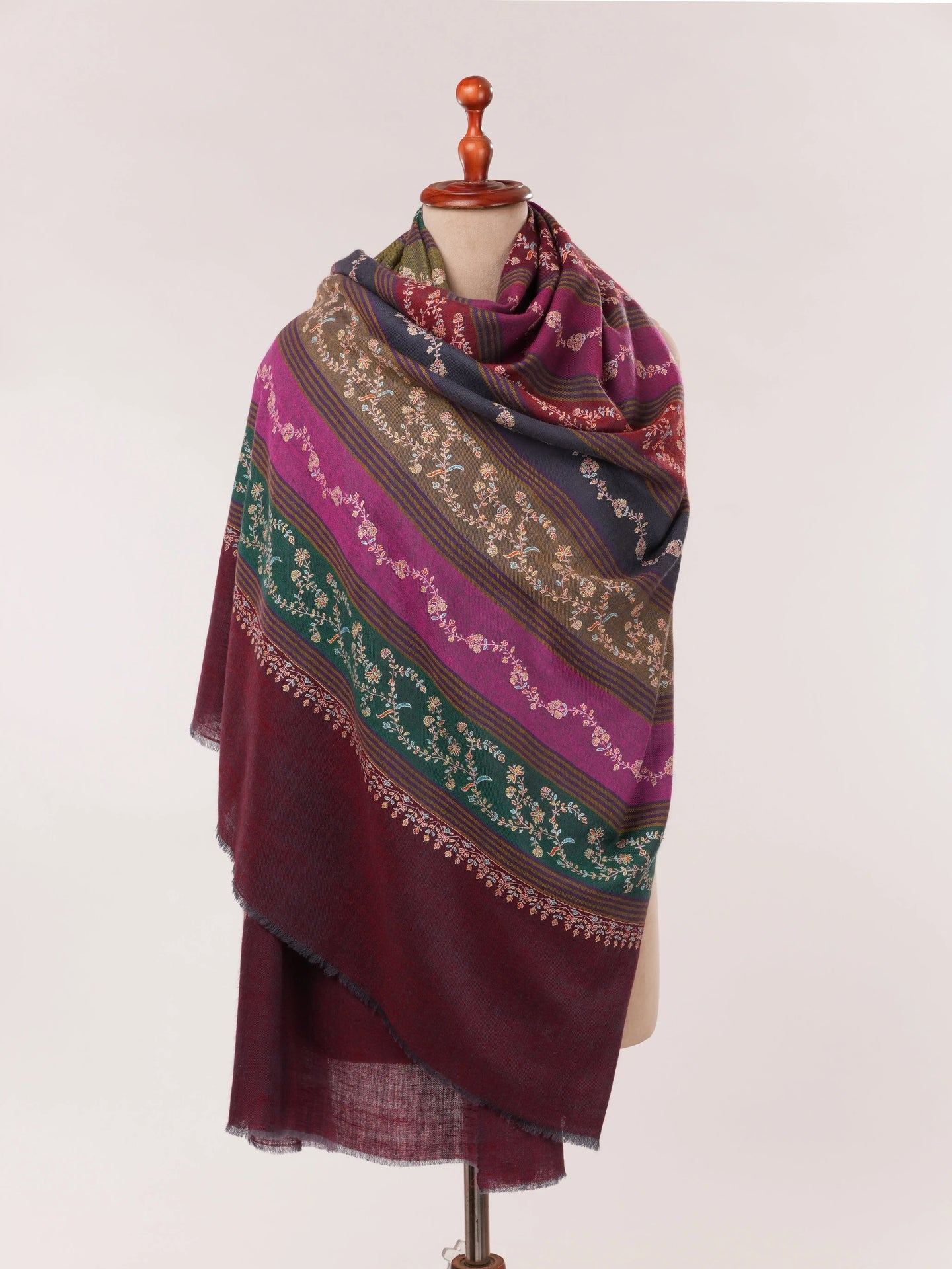 Featherlight Striped Hand Embroidered Authentic Pashmina Shawl Shahkaar.com