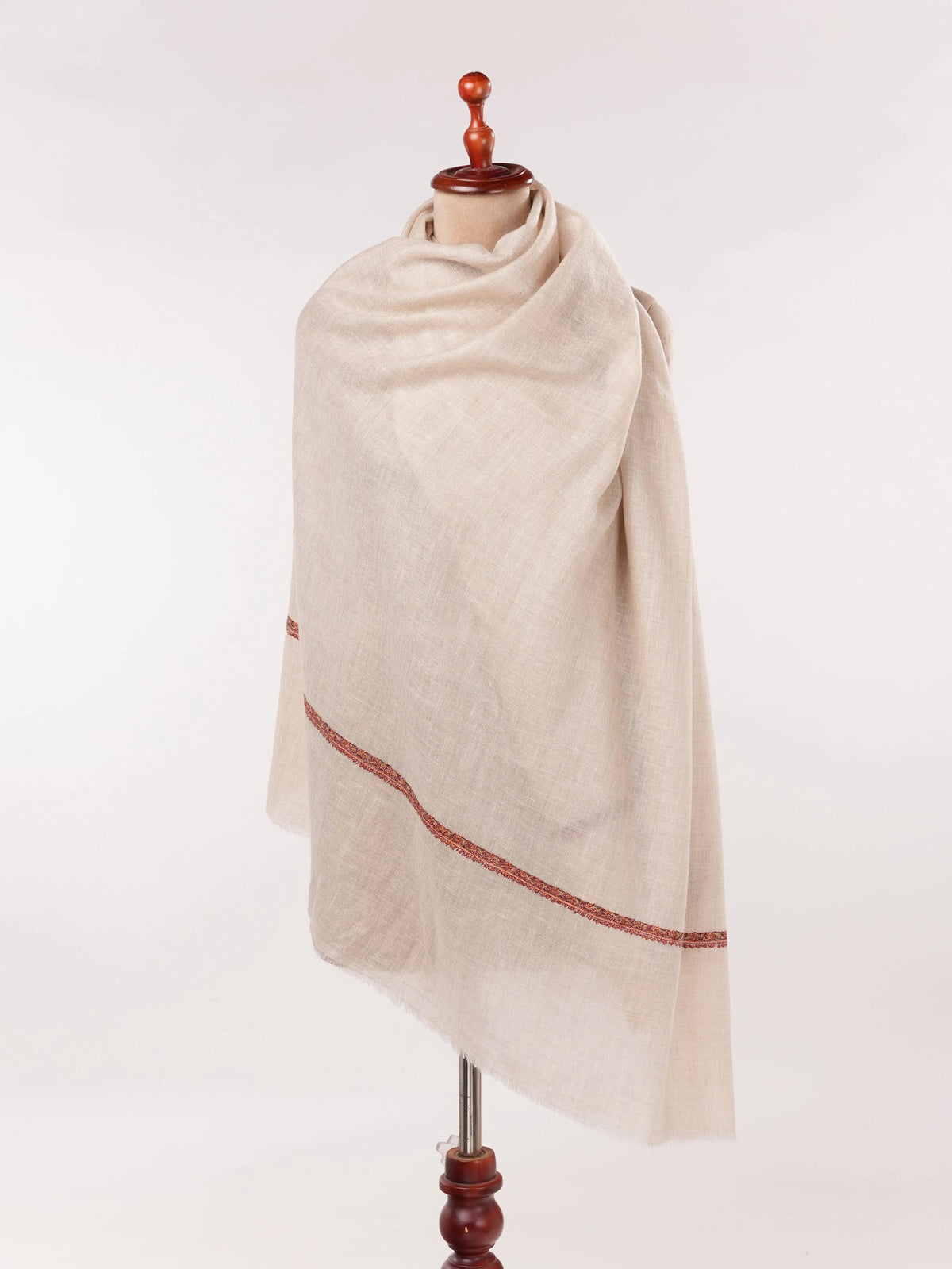 Baildar Natural White Pashmina Shawl Handwoven in Kashmir with Hand Sozni Embroidery Shahkaar.com