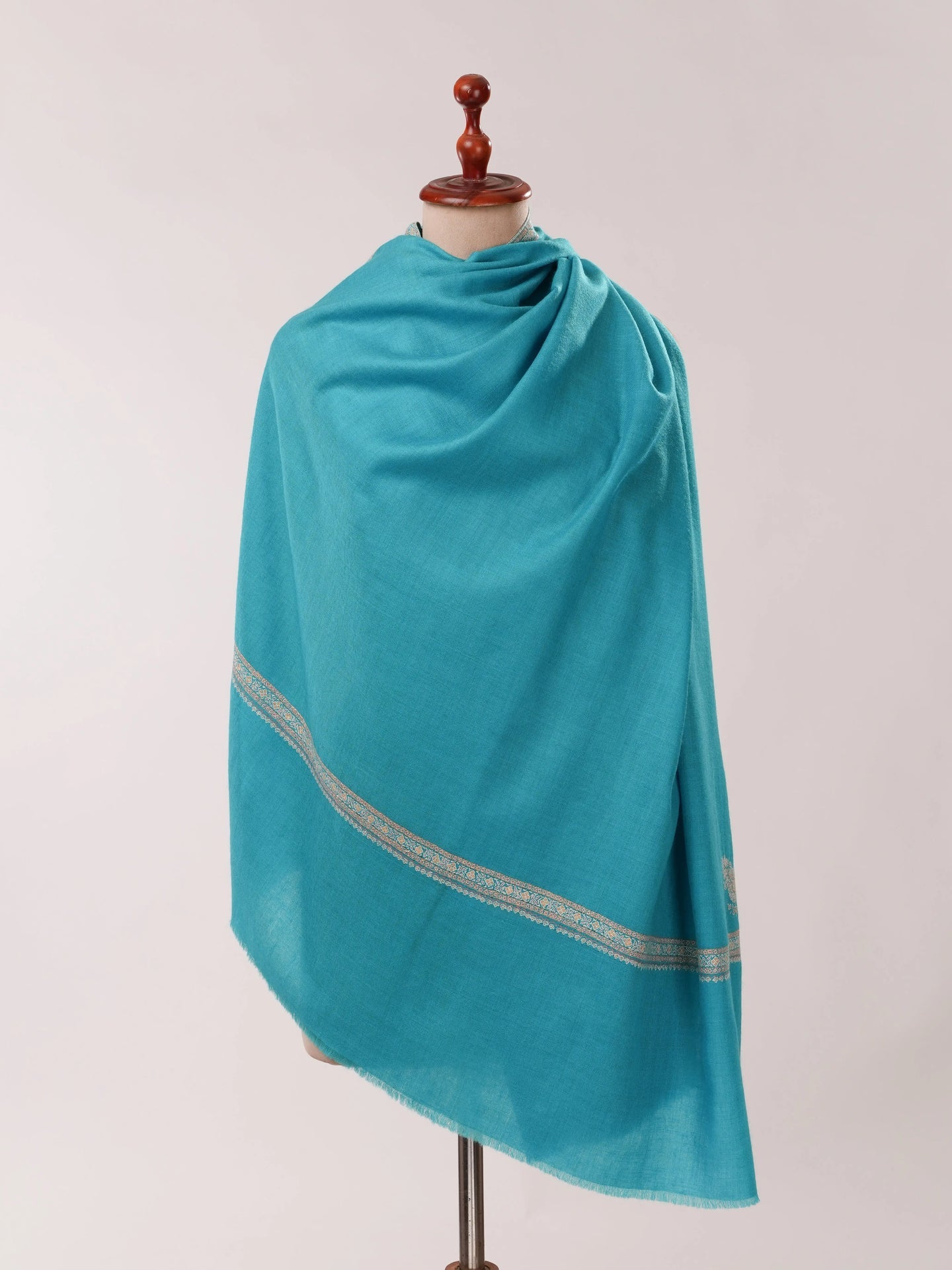Turquoise Pashmina Shawl with Hashia Hand Embroidery Shahkaar.com