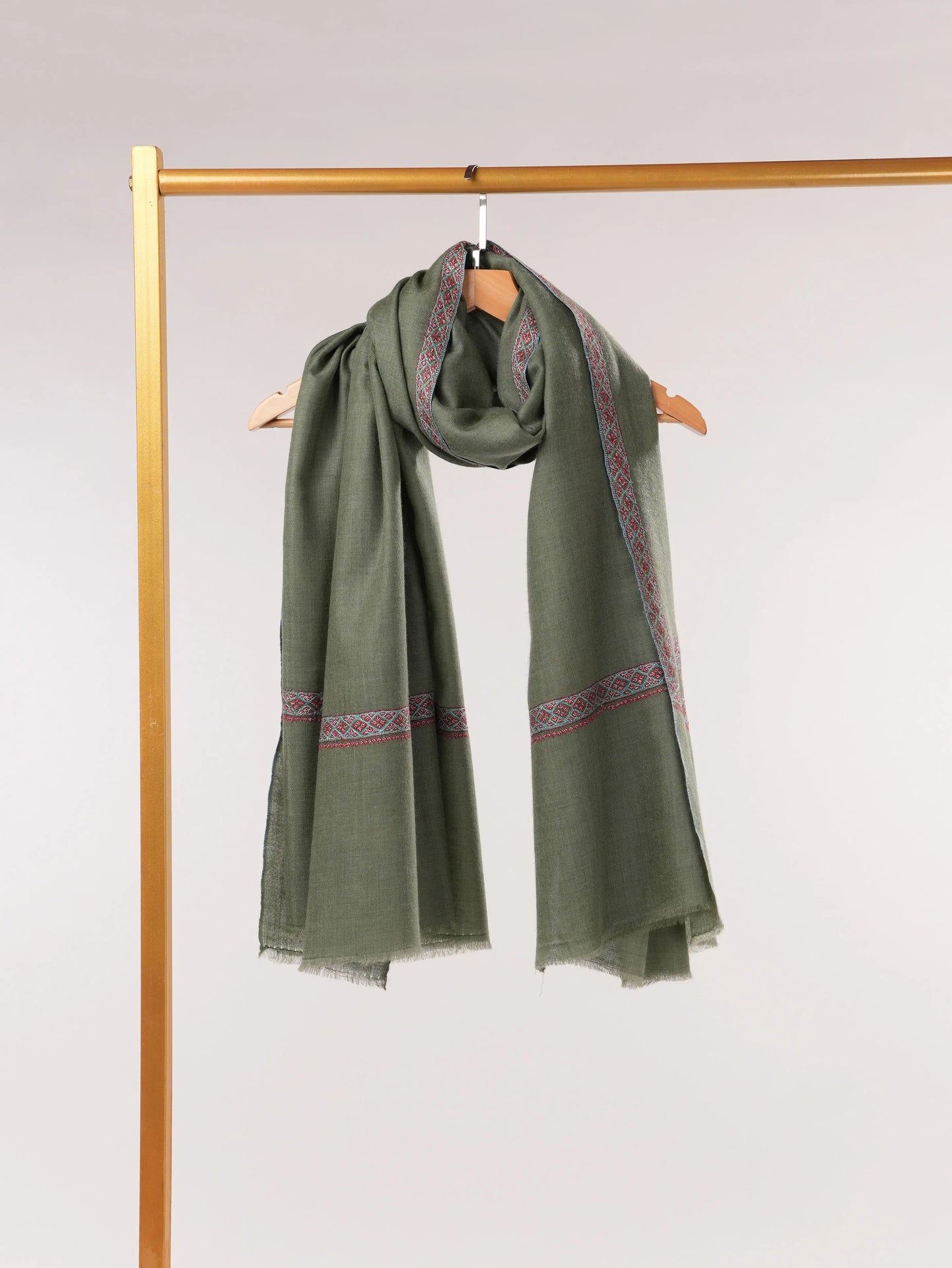 Green Handwoven Pashmina Shawl with Hashidar Hand Sozni Embroidery Shahkaar.com
