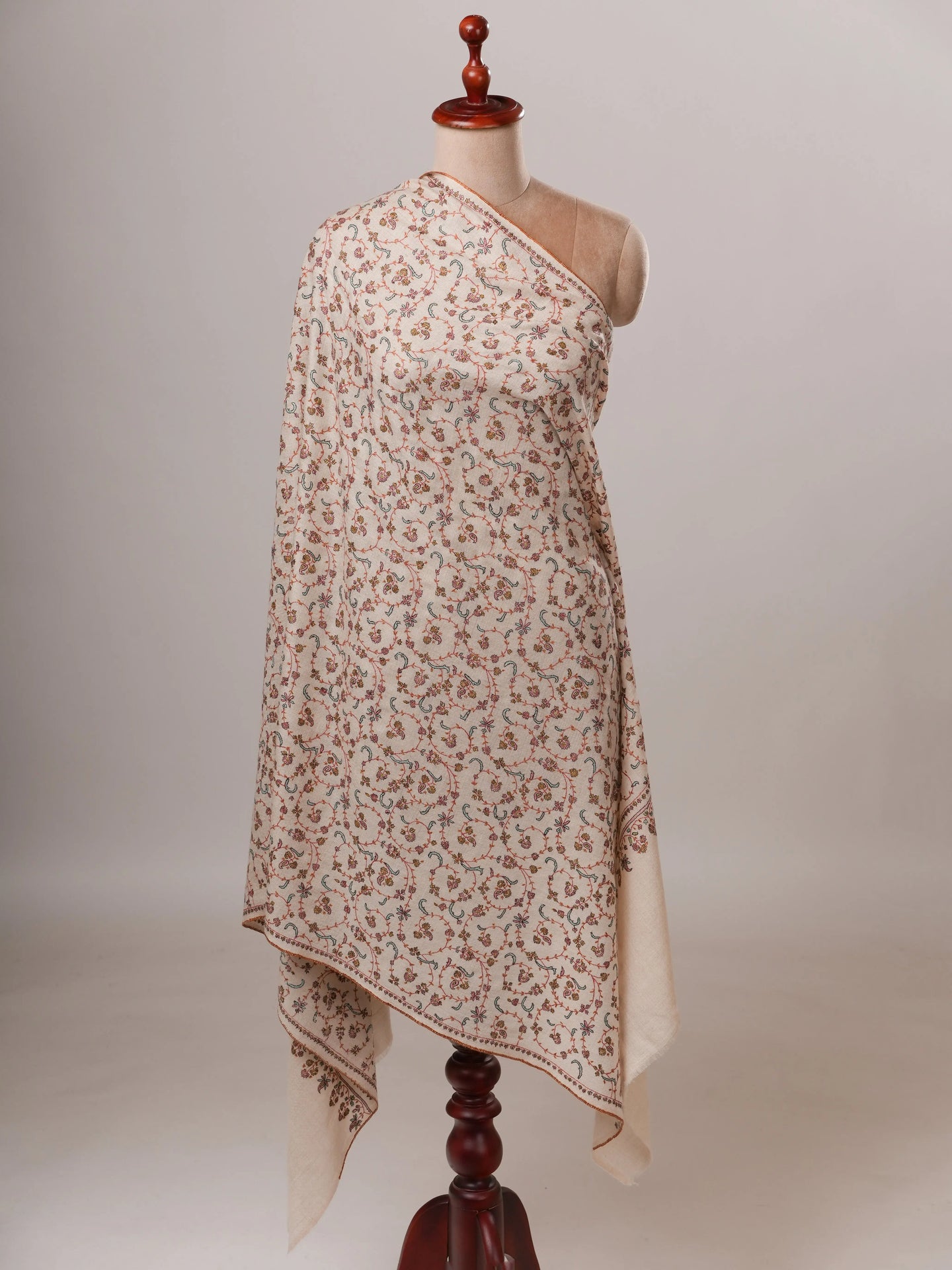 Ivory All Over Jali Hand Embroidered Pure Pashmina Shawl Shahkaar Global