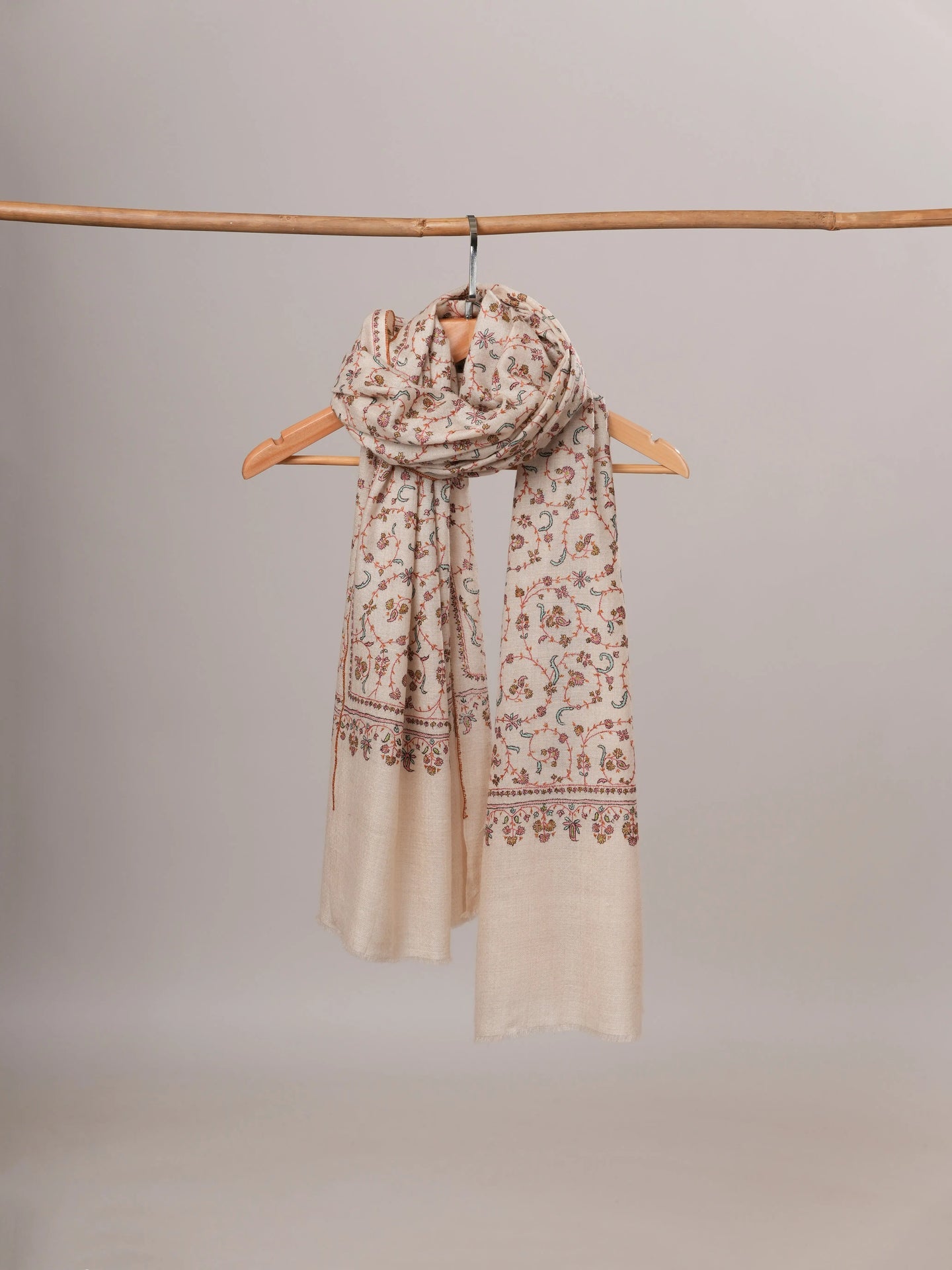 Ivory All Over Jali Hand Embroidered Pure Pashmina Shawl Shahkaar Global