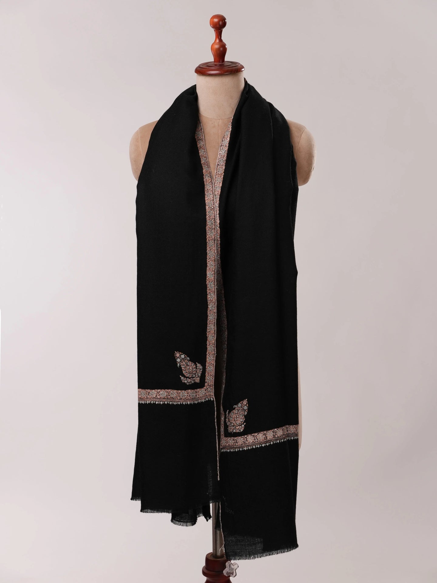 Black Pashmina Shawl with Hashia Hand Embroidery Shahkaar.com