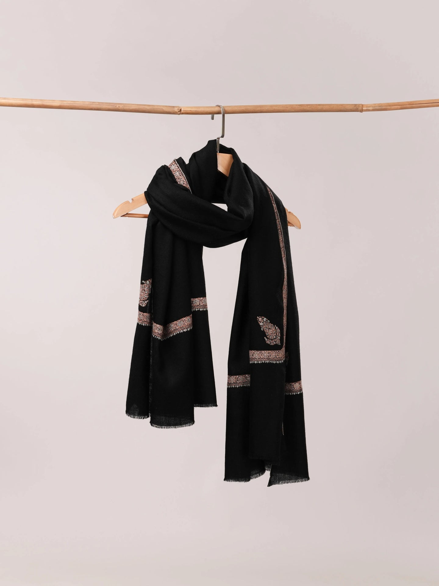 Black Pashmina Shawl with Hashia Hand Embroidery Shahkaar.com
