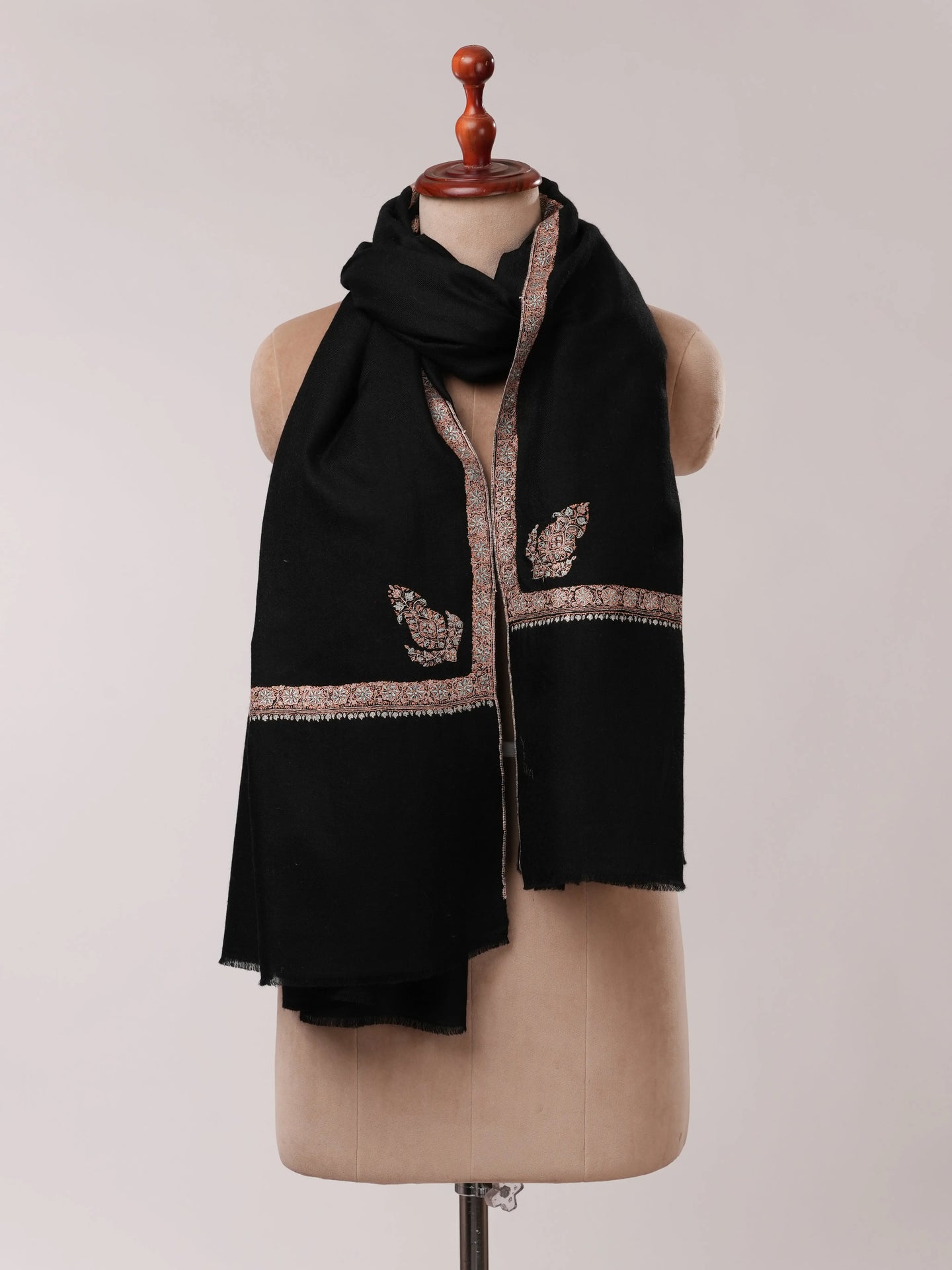 Black Pashmina Shawl with Hashia Hand Embroidery Shahkaar.com