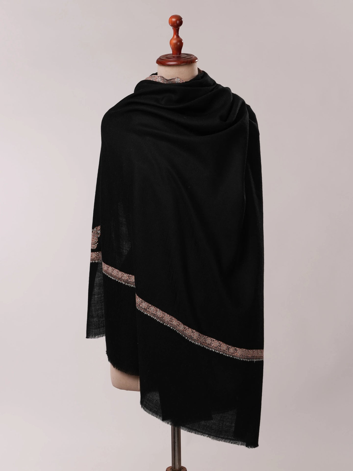Black Pashmina Shawl with Hashia Hand Embroidery Shahkaar.com