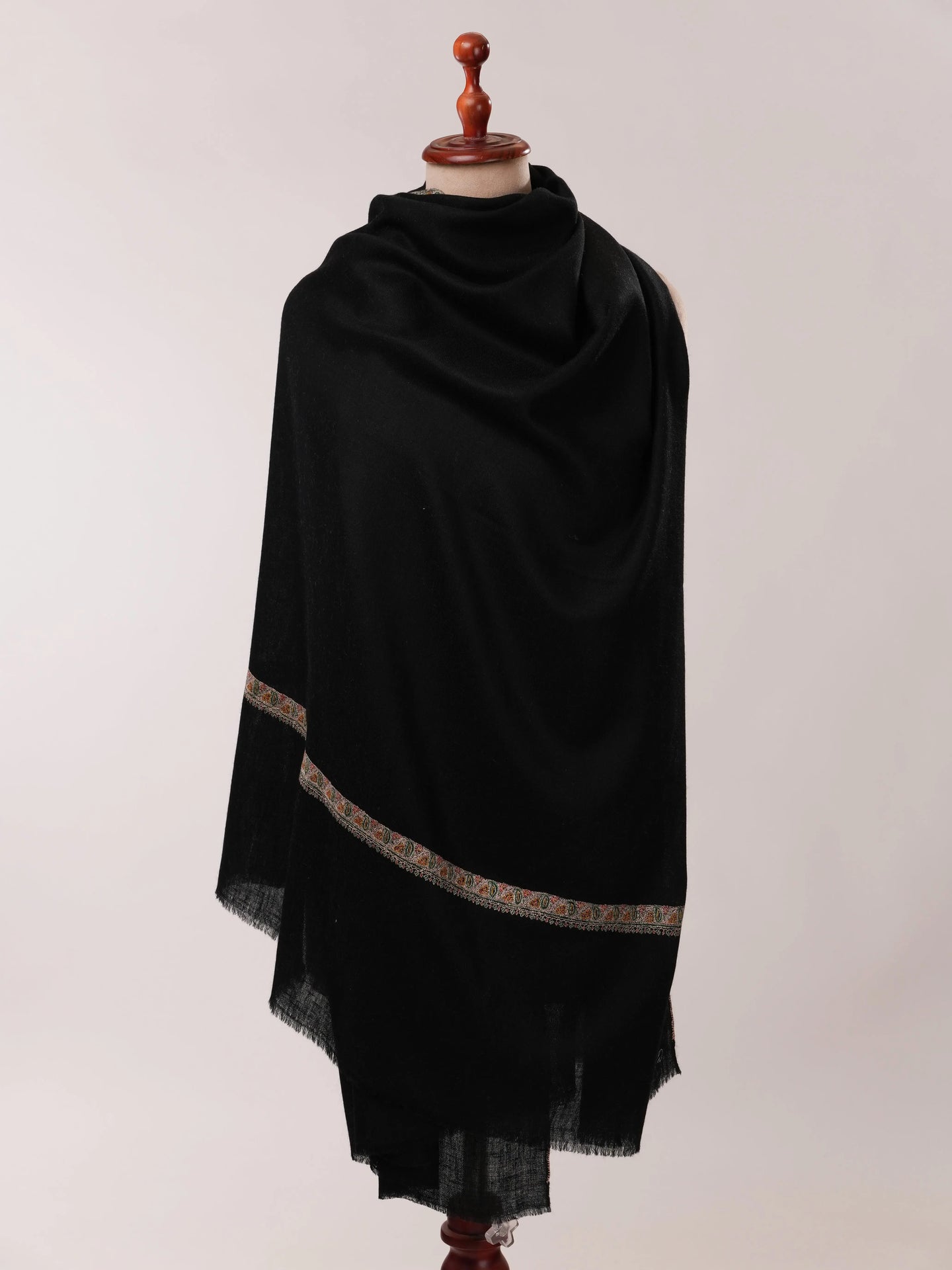 Black Pashmina Shawl with Hashia Hand Embroidery Shahkaar.com