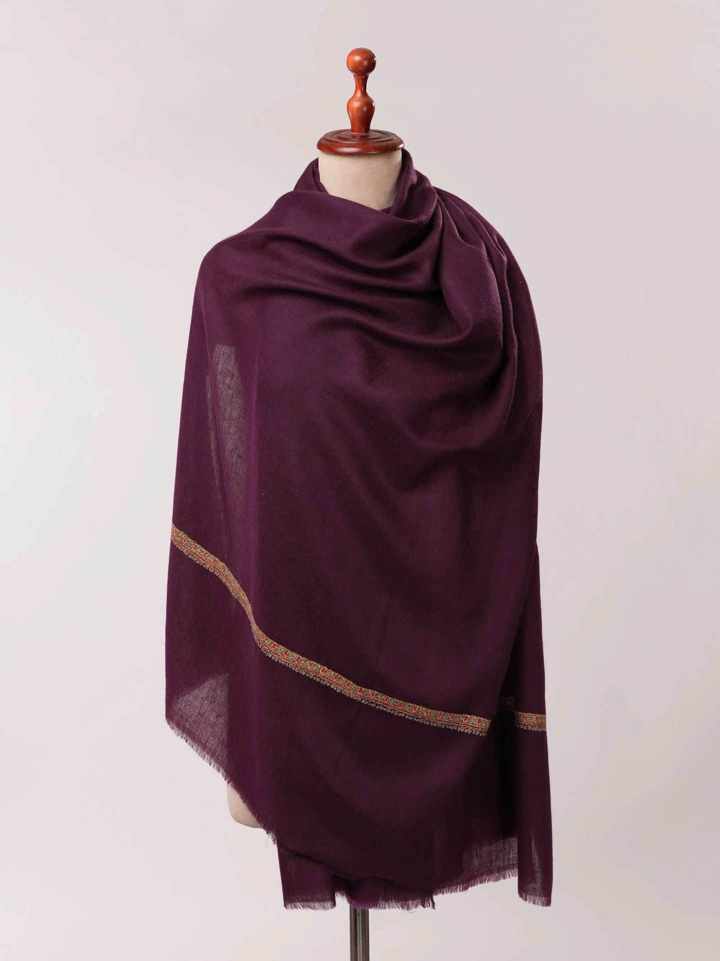 Plum Handwoven Pashmina Shawl with Detailed Hand Embroidery Shahkaar.com