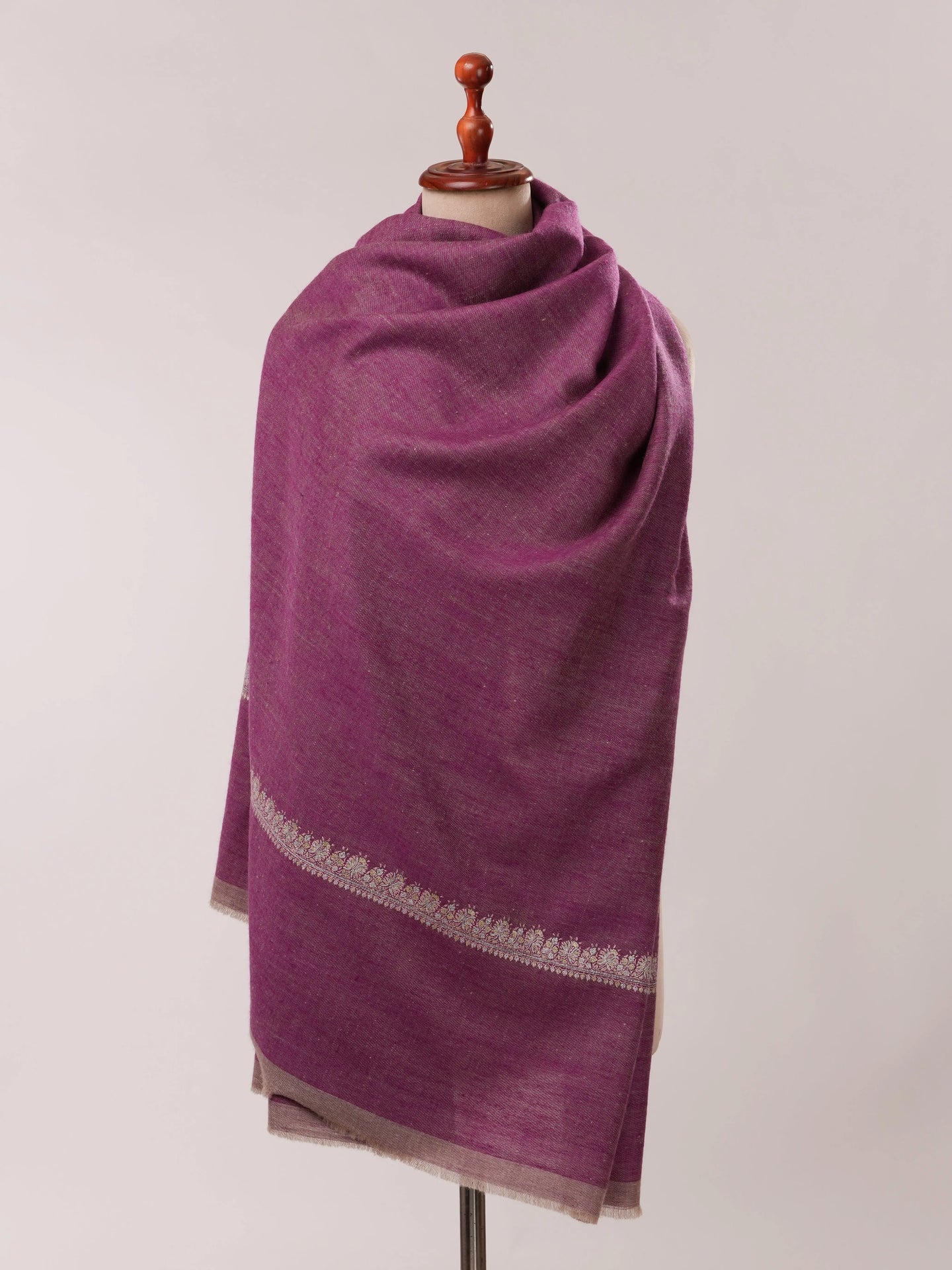 Dual Tone Handwoven Pashmina Shawl with Hashia Hand Embroidery Shahkaar.com