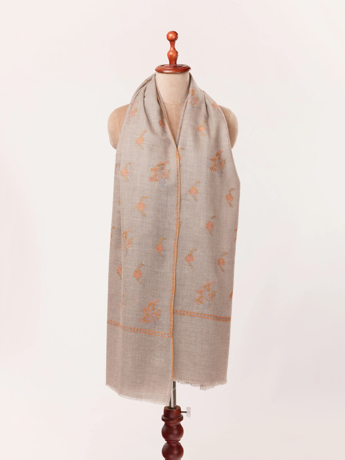 Natural Taupe Baby Soft Pashmina Shawl with Sozni Buteh Embroidery Shahkaar.com