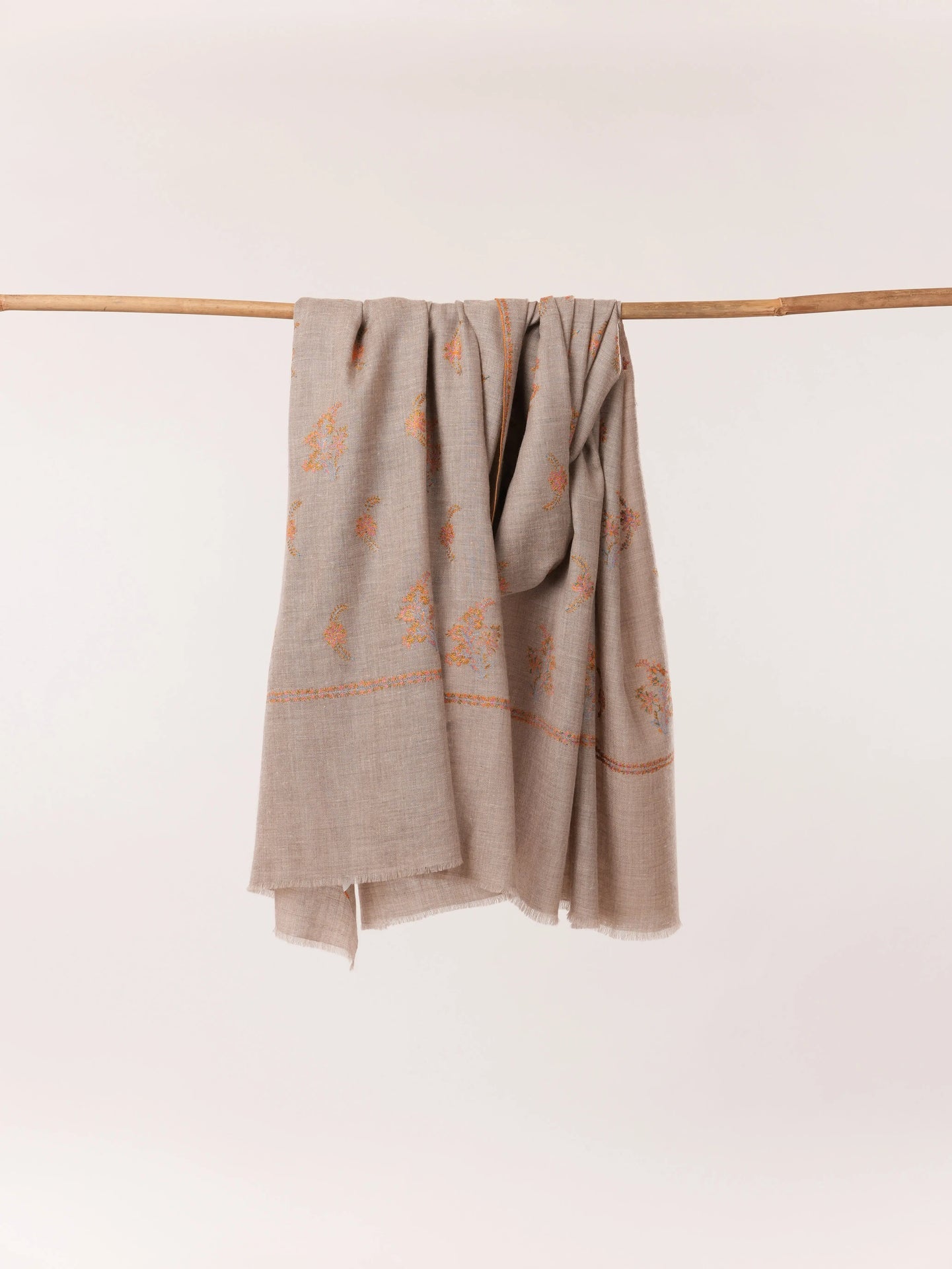 Natural Taupe Baby Soft Pashmina Shawl with Sozni Buteh Embroidery Shahkaar.com