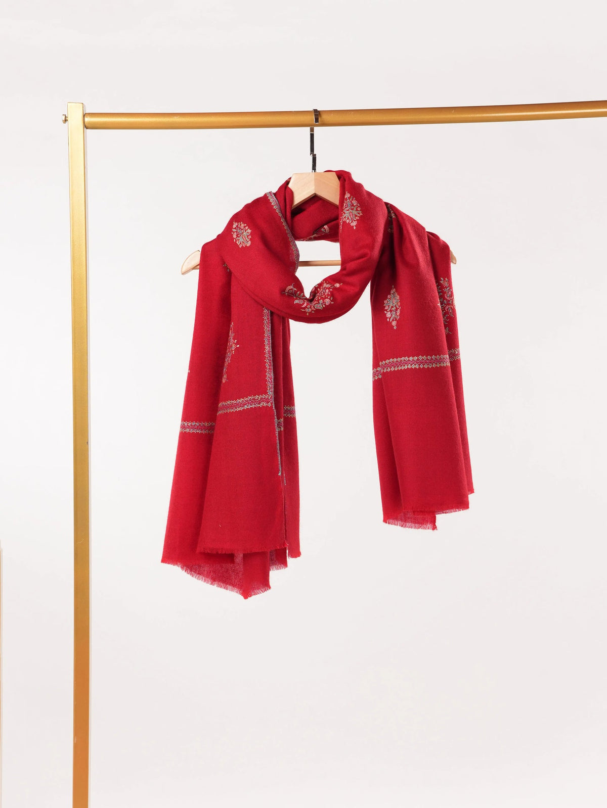 Red Handwoven Pure  Pashmina Shawl with Buteh Hand Embroidery