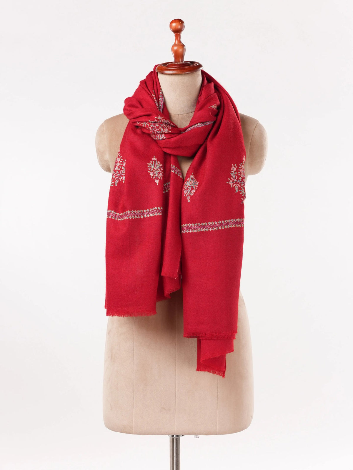 Red Handwoven Pure  Pashmina Shawl with Buteh Hand Embroidery