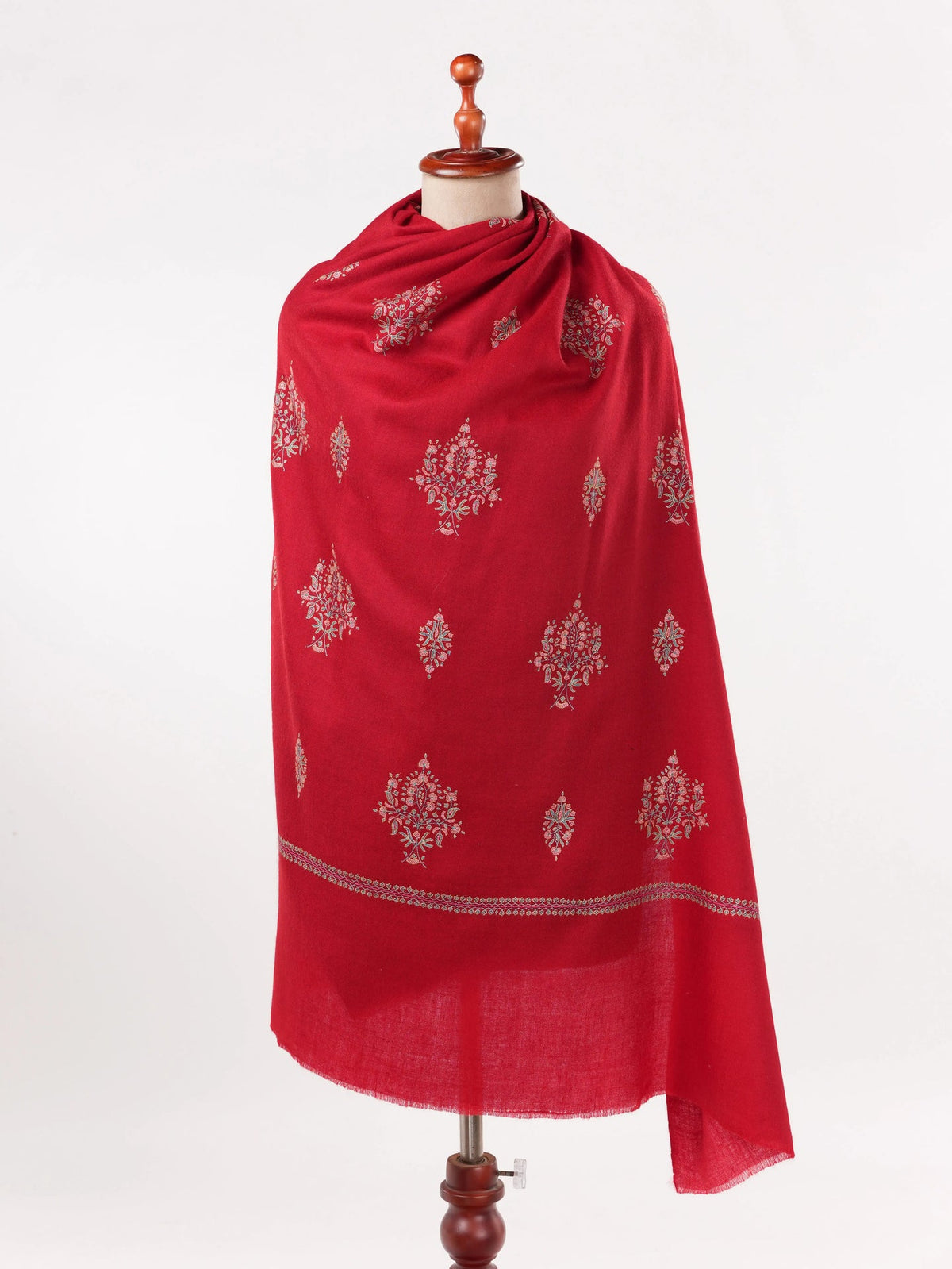 Red Handwoven Pure  Pashmina Shawl with Buteh Hand Embroidery