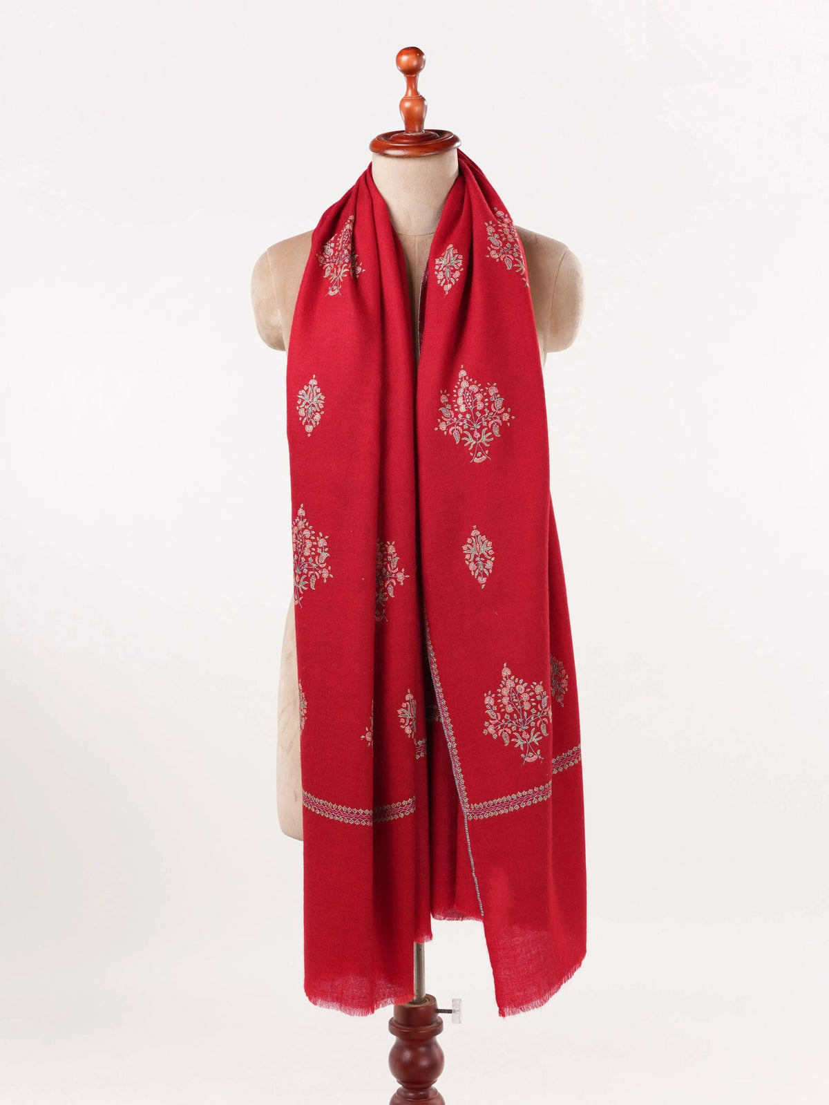 Red Handwoven Pure  Pashmina Shawl with Buteh Hand Embroidery