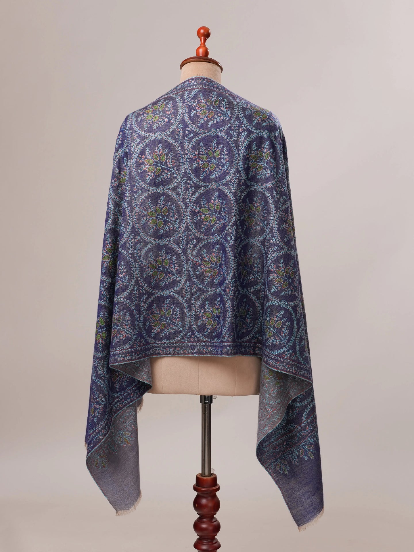 Blue Dual Tone Cashmere Scarf with Jali Hand Embroidery Shahkaar.com