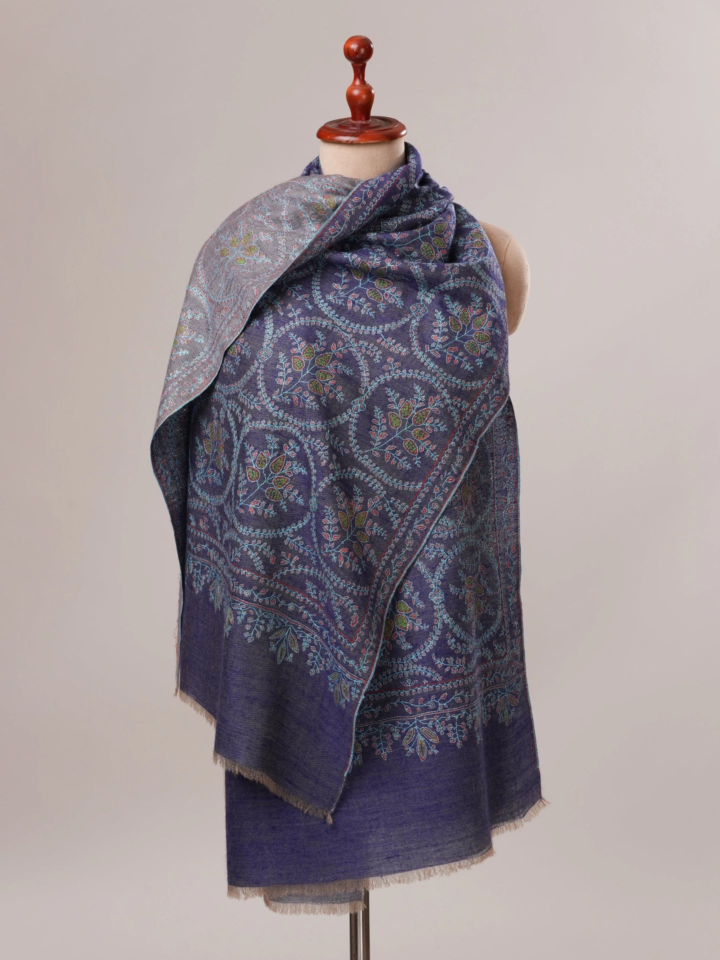 Blue Dual Tone Cashmere Scarf with Jali Hand Embroidery Shahkaar.com