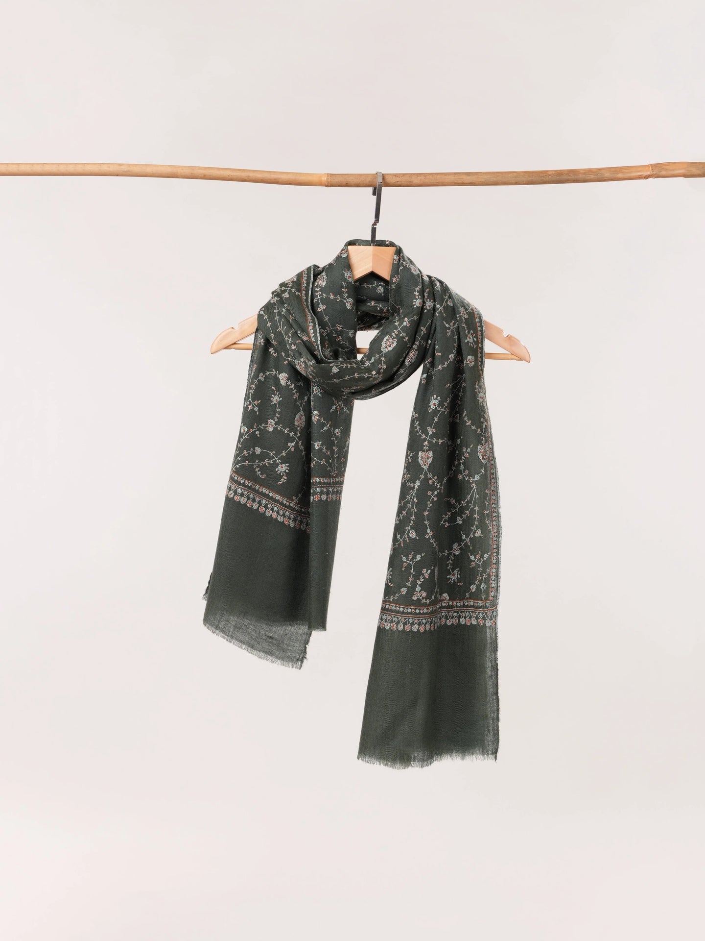 Featherlight Handwoven Cashmere Scarf with Jali Embroidery Shahkaar.com