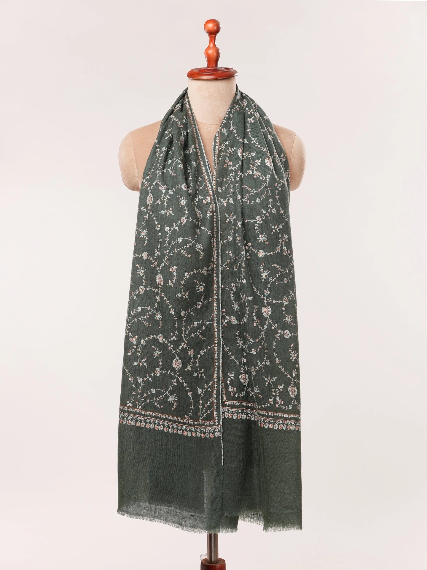 Featherlight Handwoven Cashmere Scarf with Jali Embroidery Shahkaar.com
