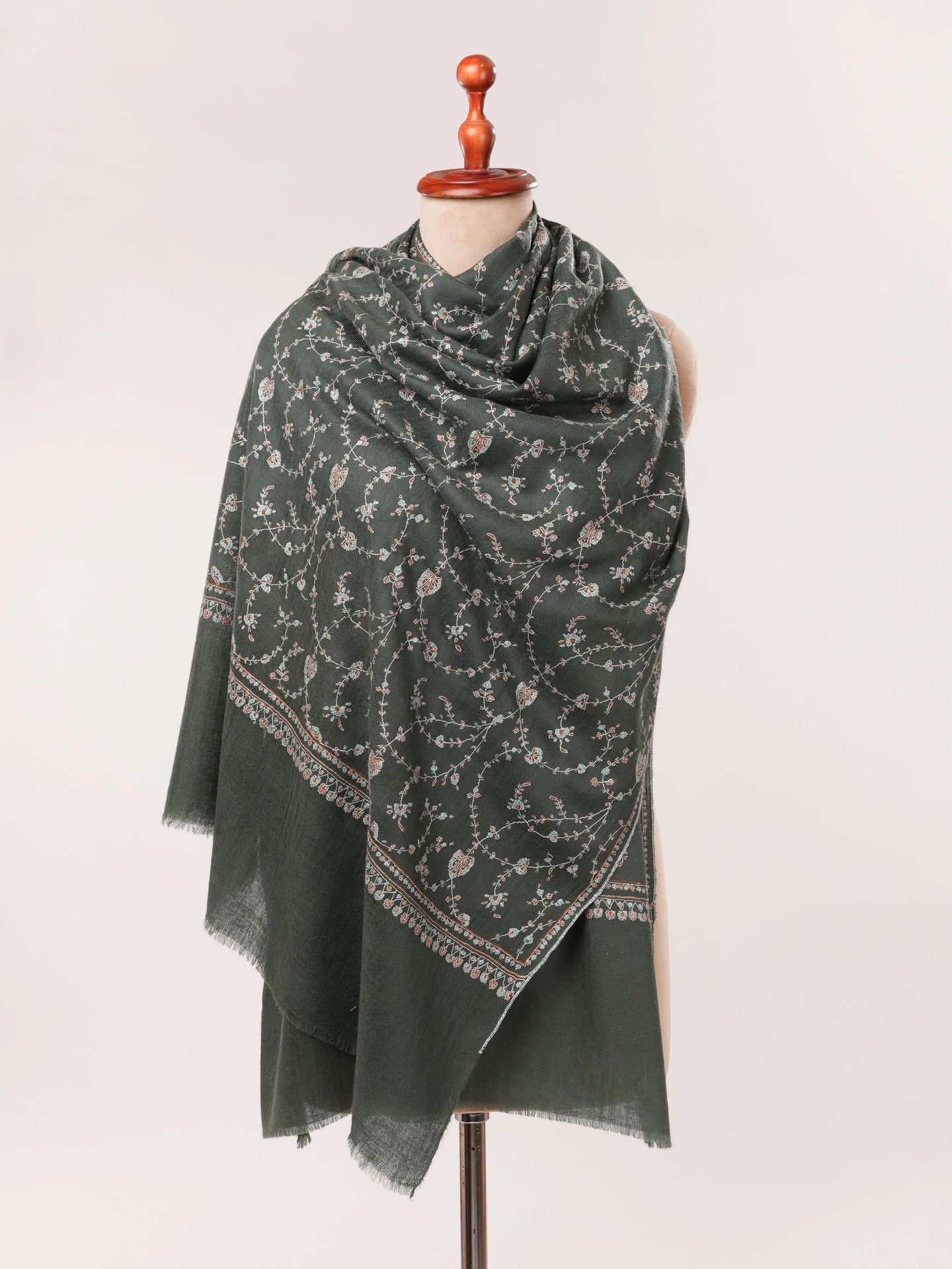 Featherlight Handwoven Cashmere Scarf with Jali Embroidery Shahkaar.com