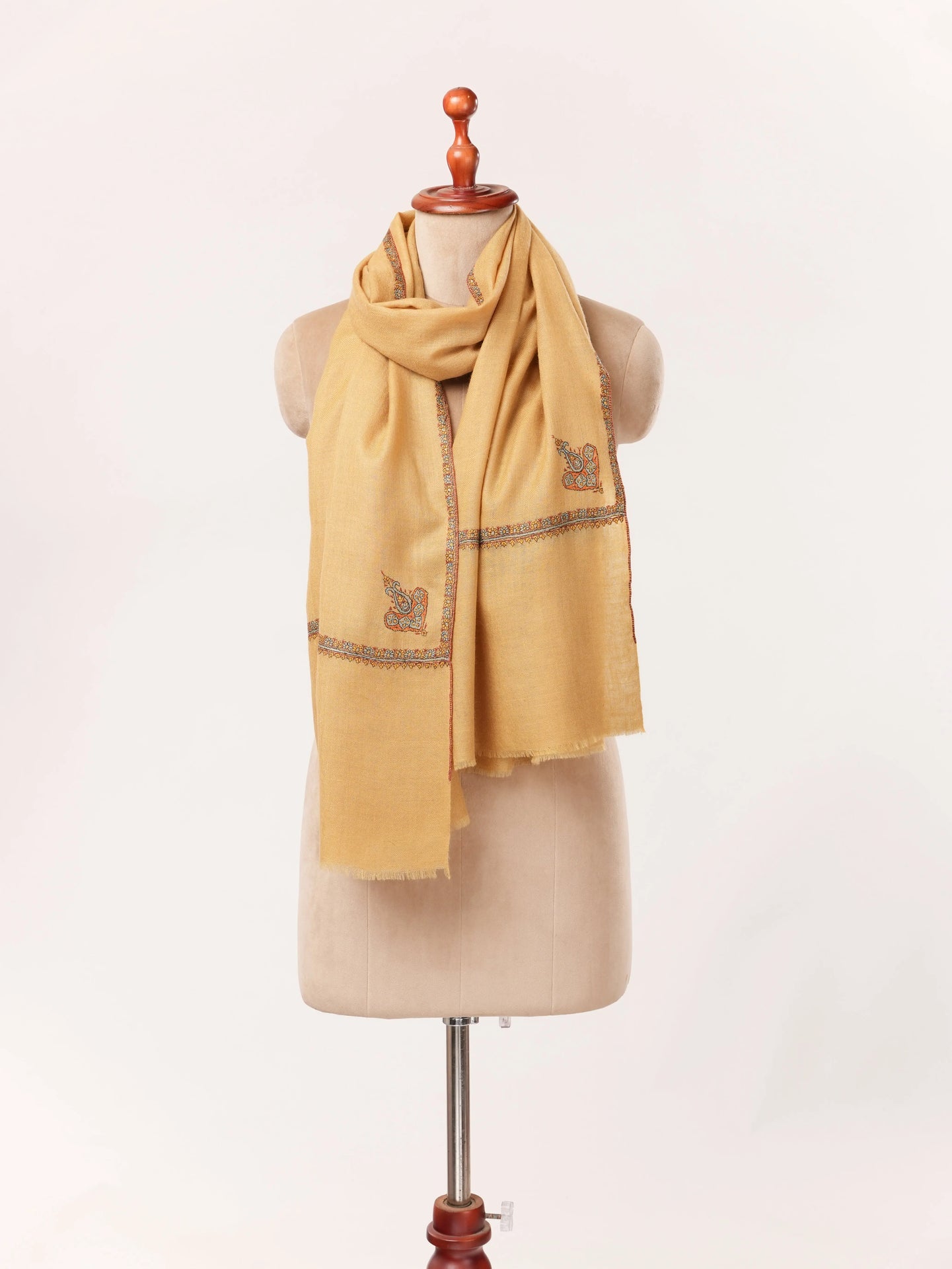 Handwoven Kashmiri Pure Cashmere Scarf with Haushidar Sozni Handwork Shahkaar.com