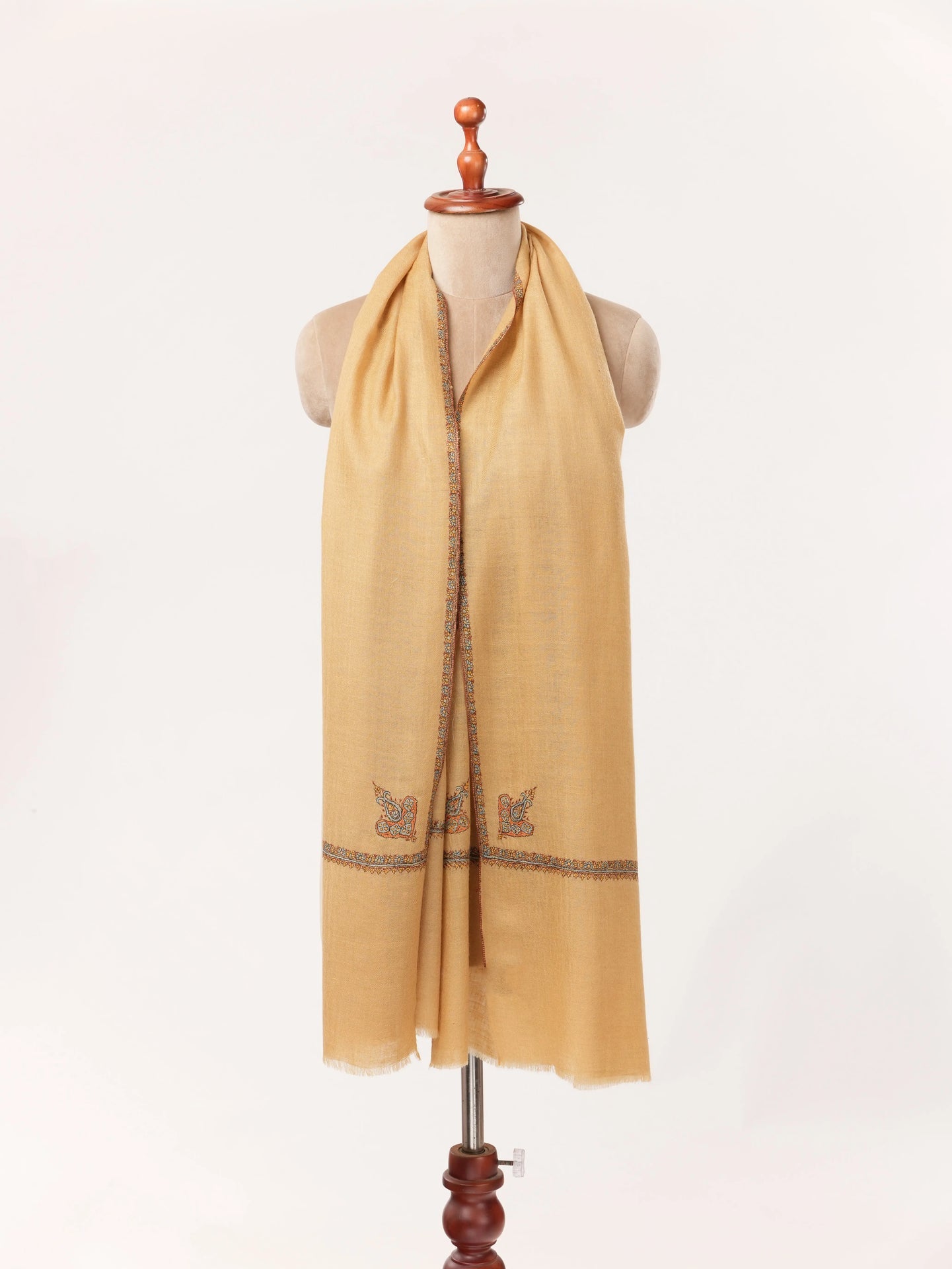 Handwoven Kashmiri Pure Cashmere Scarf with Haushidar Sozni Handwork Shahkaar.com