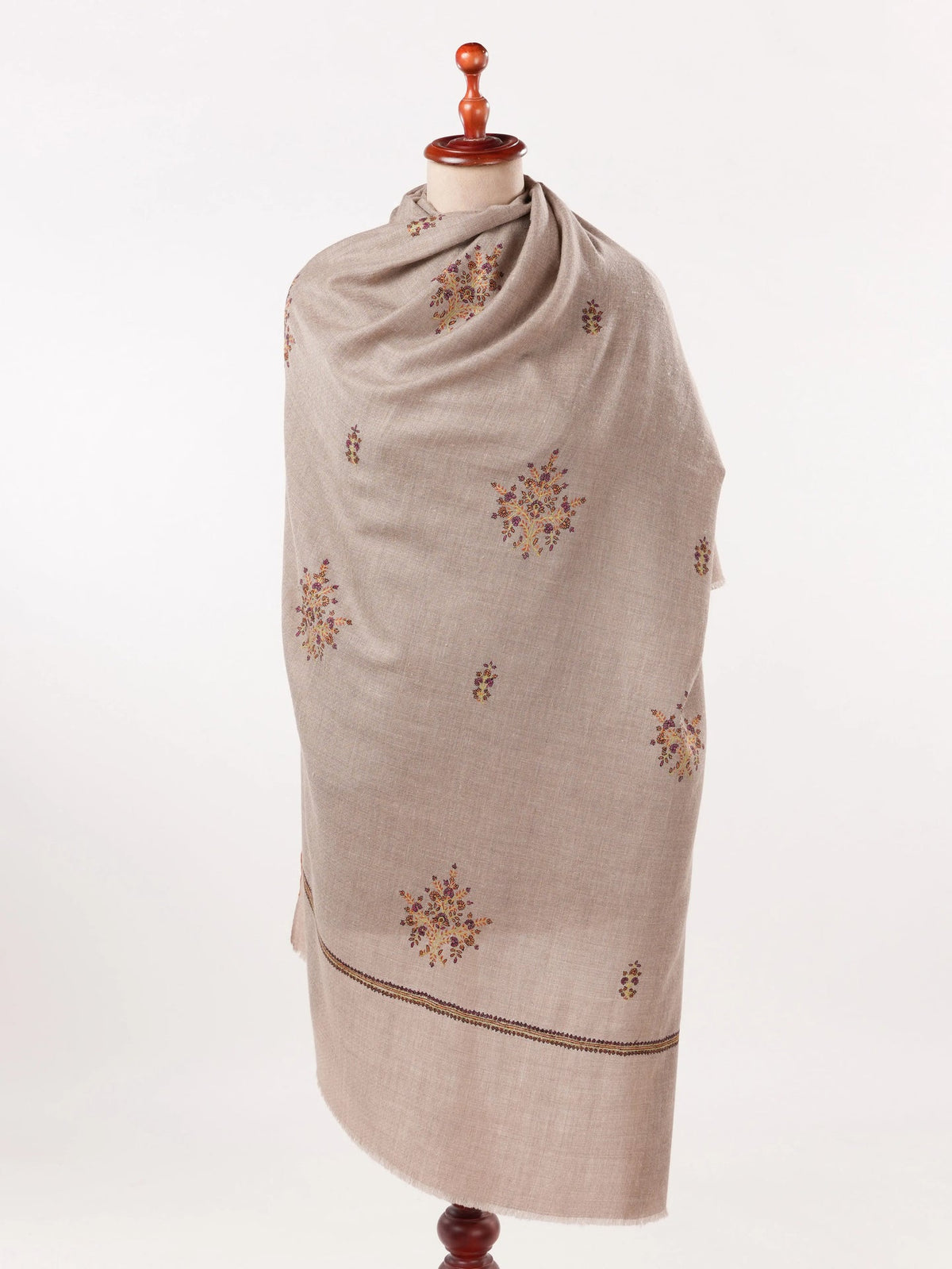 Buteh Embroidered Lightweight Handwoven Natural Beige Pashmina Shawl