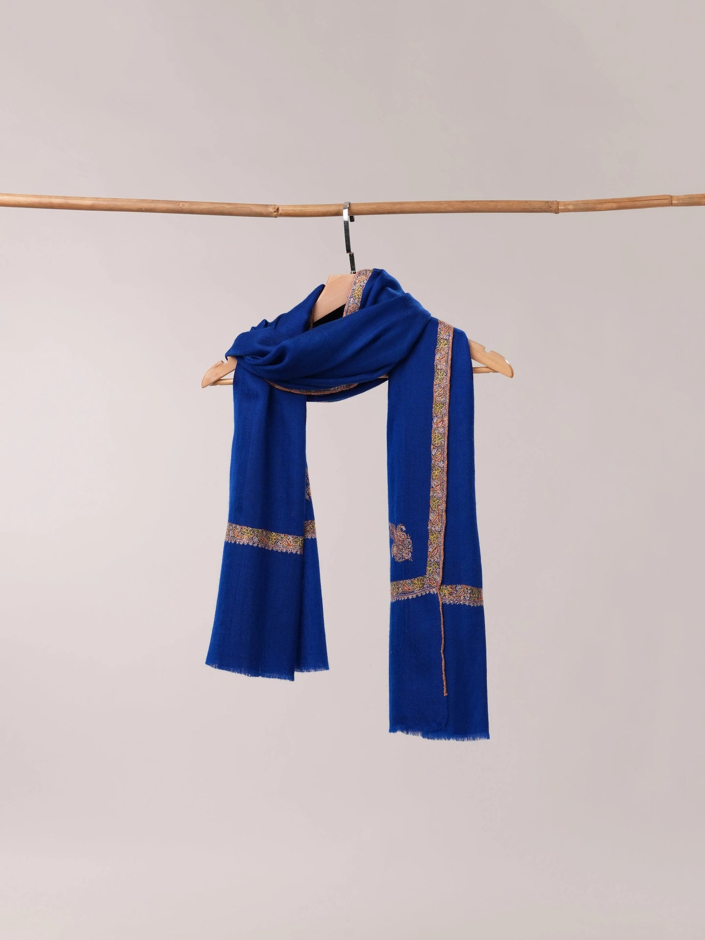 Royal Blue Cashmere Scarf with Classic Hashia Hand Embroidery Shahkaar.com