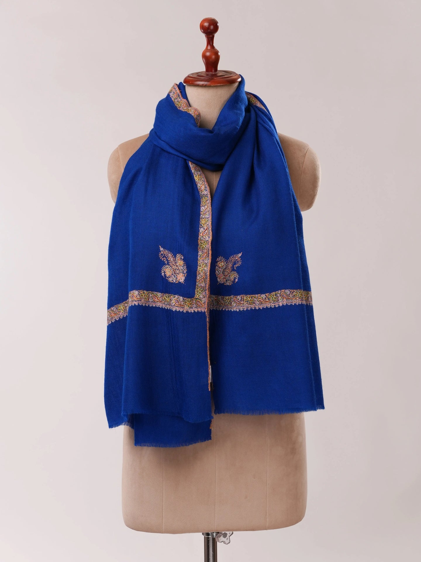 Royal Blue Cashmere Scarf with Classic Hashia Hand Embroidery Shahkaar.com