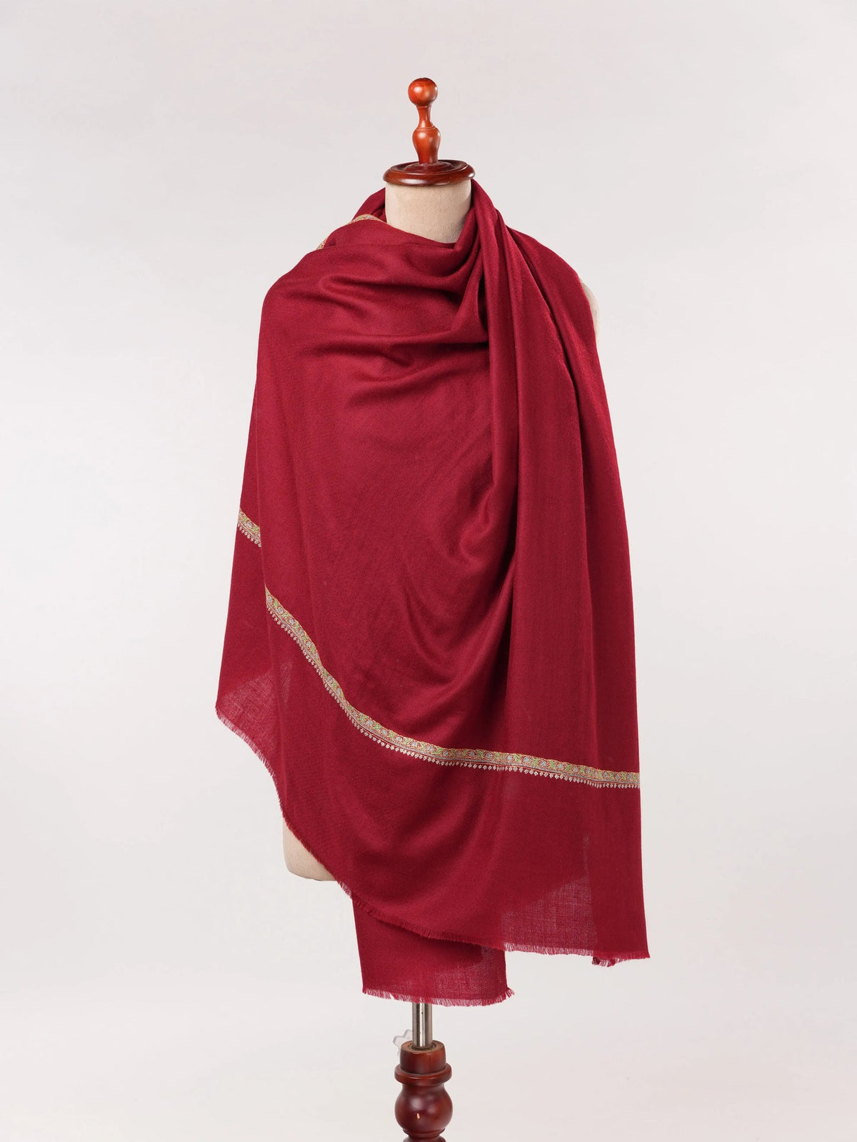Burgundy Handwoven Featherlight Pashmina Shawl with Kashmiri Baildar Embroidery Shahkaar.com