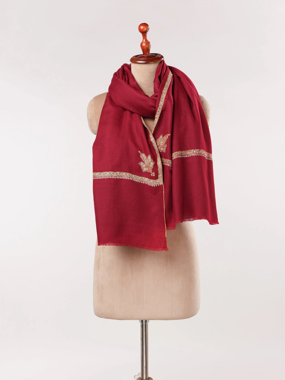 Burgundy Handwoven Featherlight Pashmina Shawl with Kashmiri Baildar Embroidery Shahkaar.com