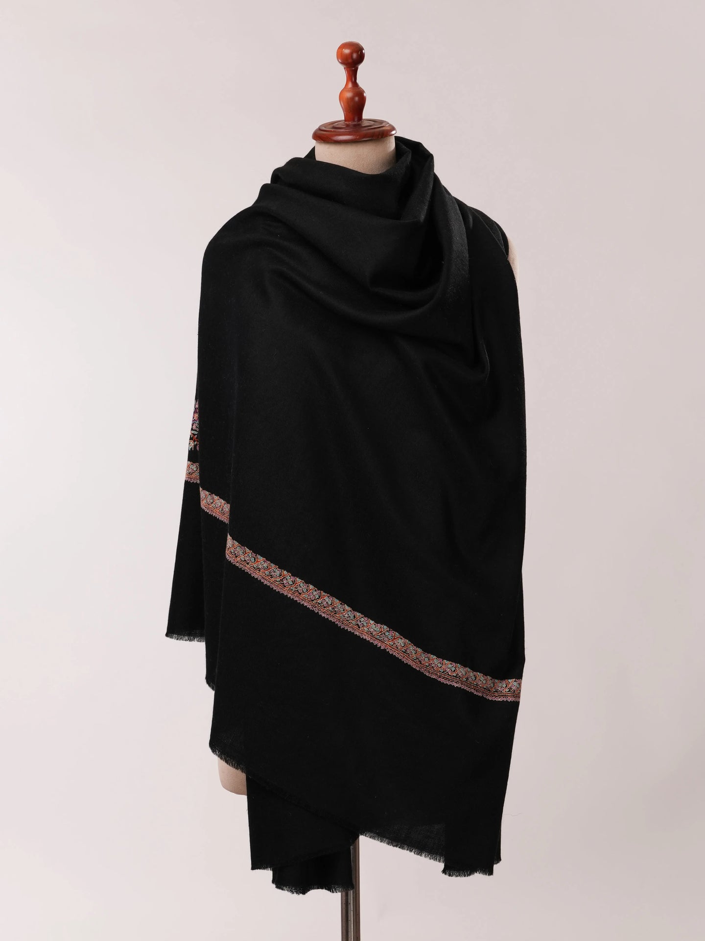 Black Classic Hashia Hand Embroidered Pashmina Shawl Shahkaar.com