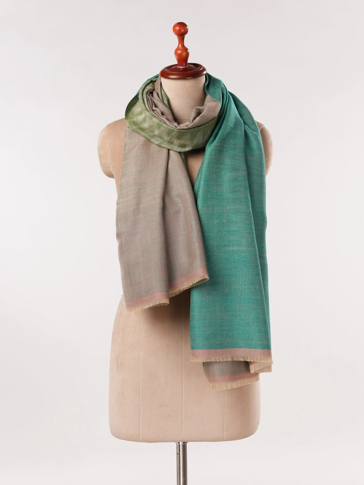 Dual Tone Featherlight Handwoven Pashmina Shawl with Ikat Weave