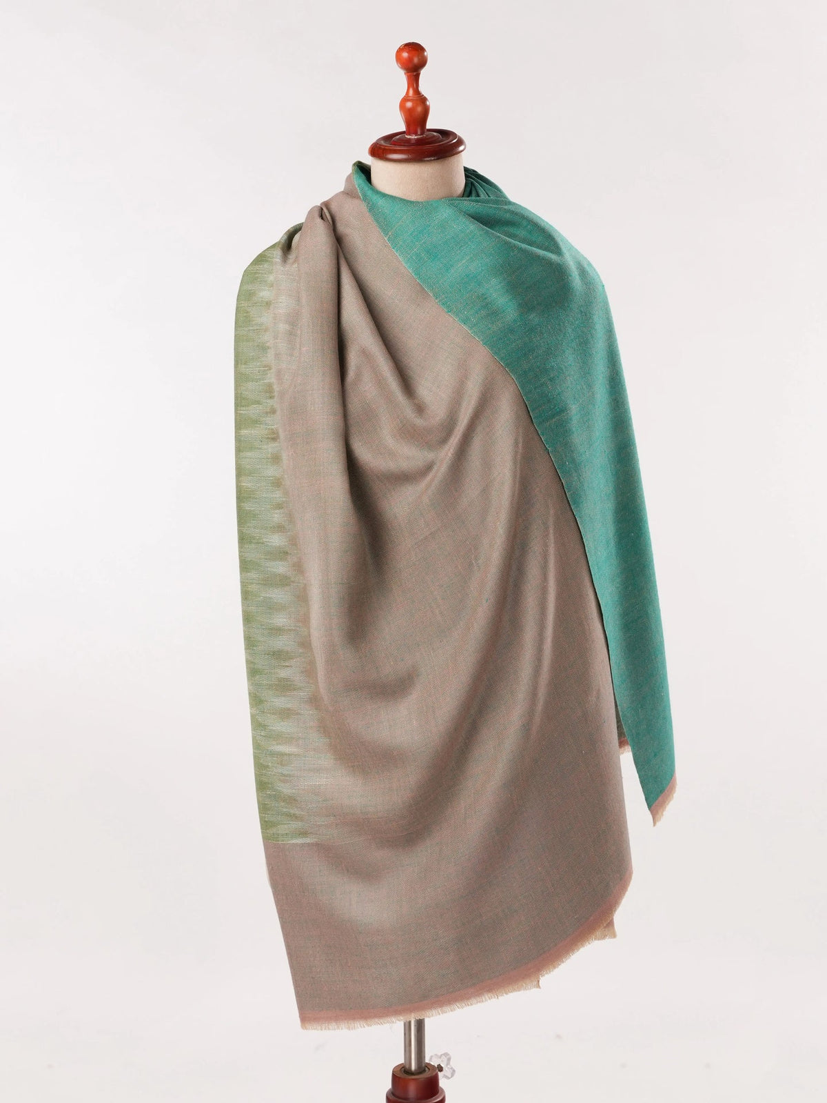 Dual Tone Featherlight Handwoven Pashmina Shawl with Ikat Weave