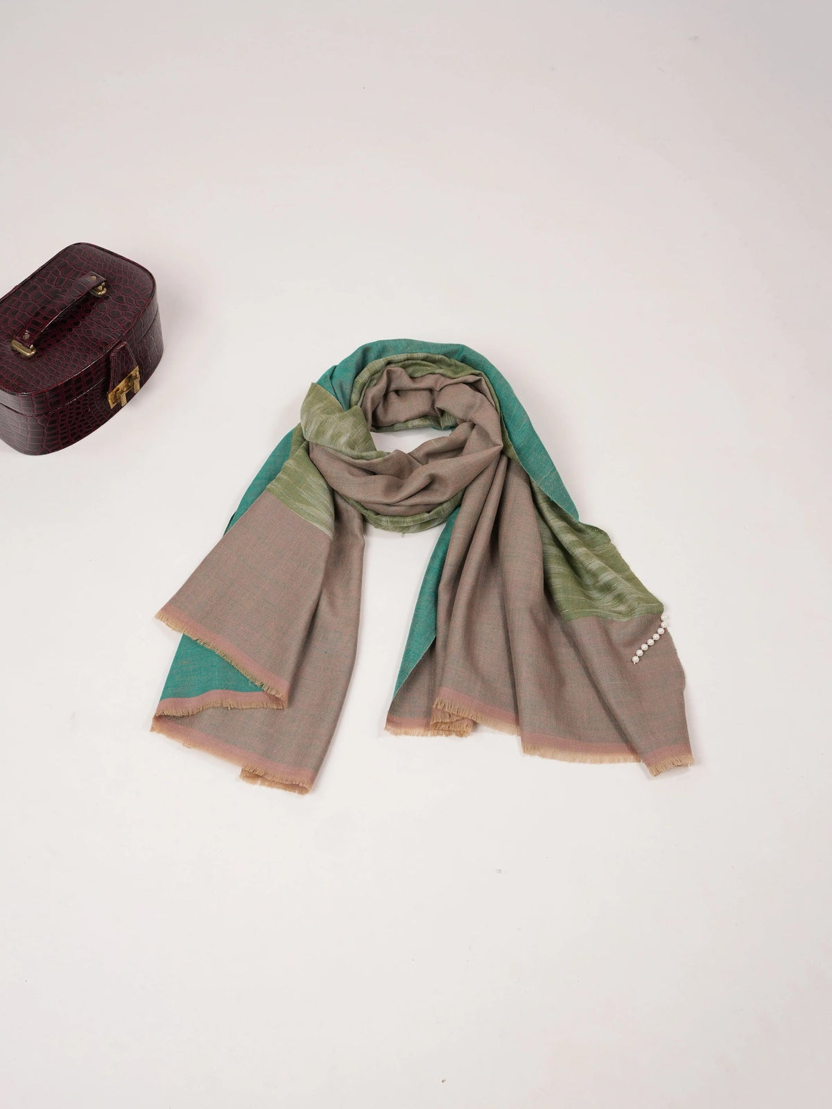 Dual Tone Featherlight Handwoven Pashmina Shawl with Ikat Weave