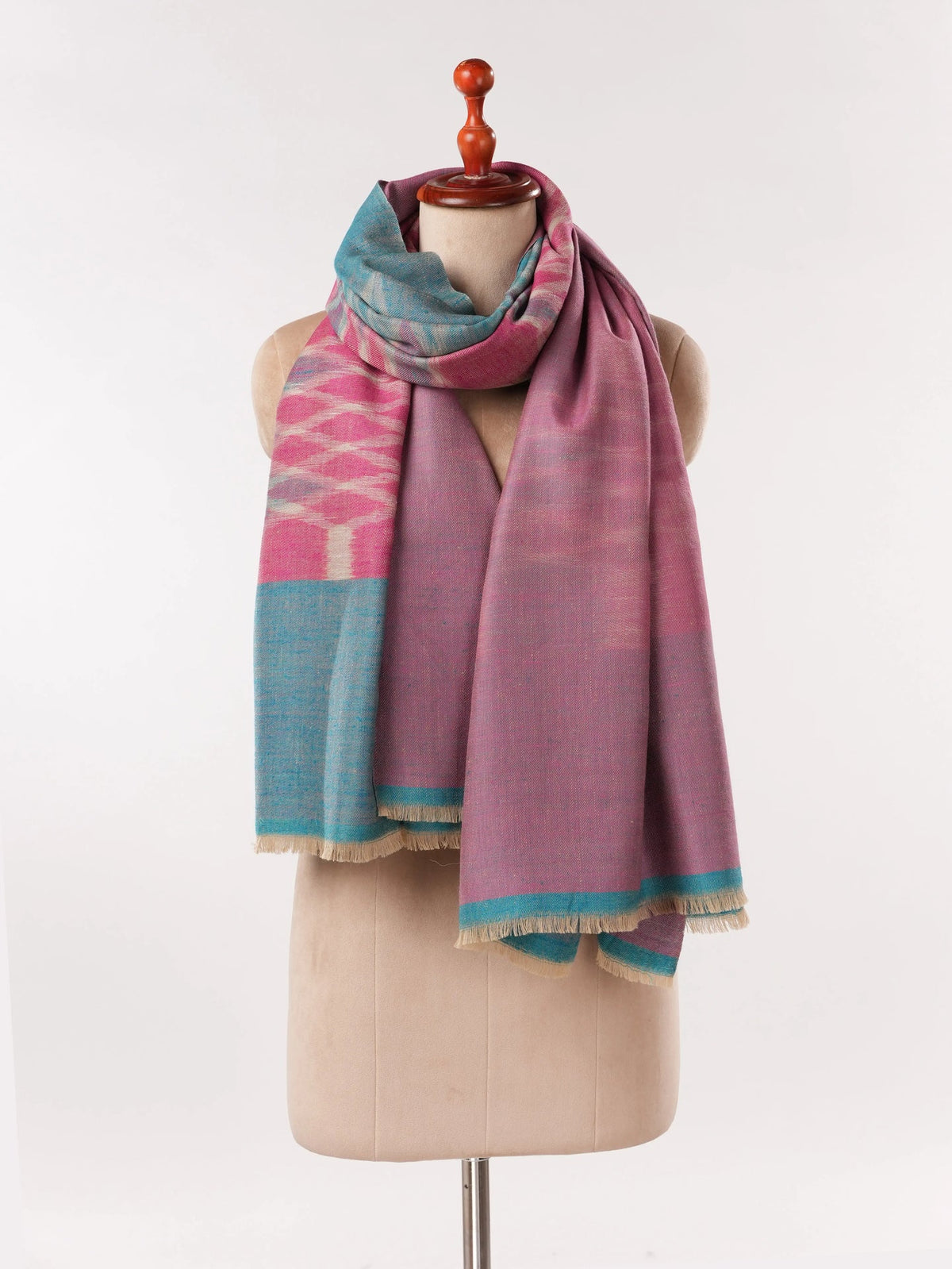 Ikat Weave Dual Shade Handwoven Soft Pashmina Shawl