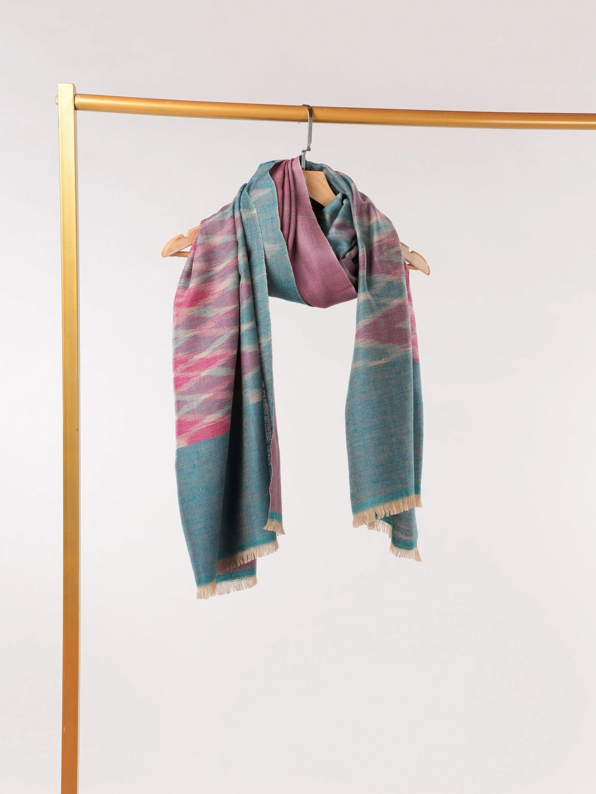 Dual Shade Handwoven Pure Pashmina Shawl with Ikat Weave