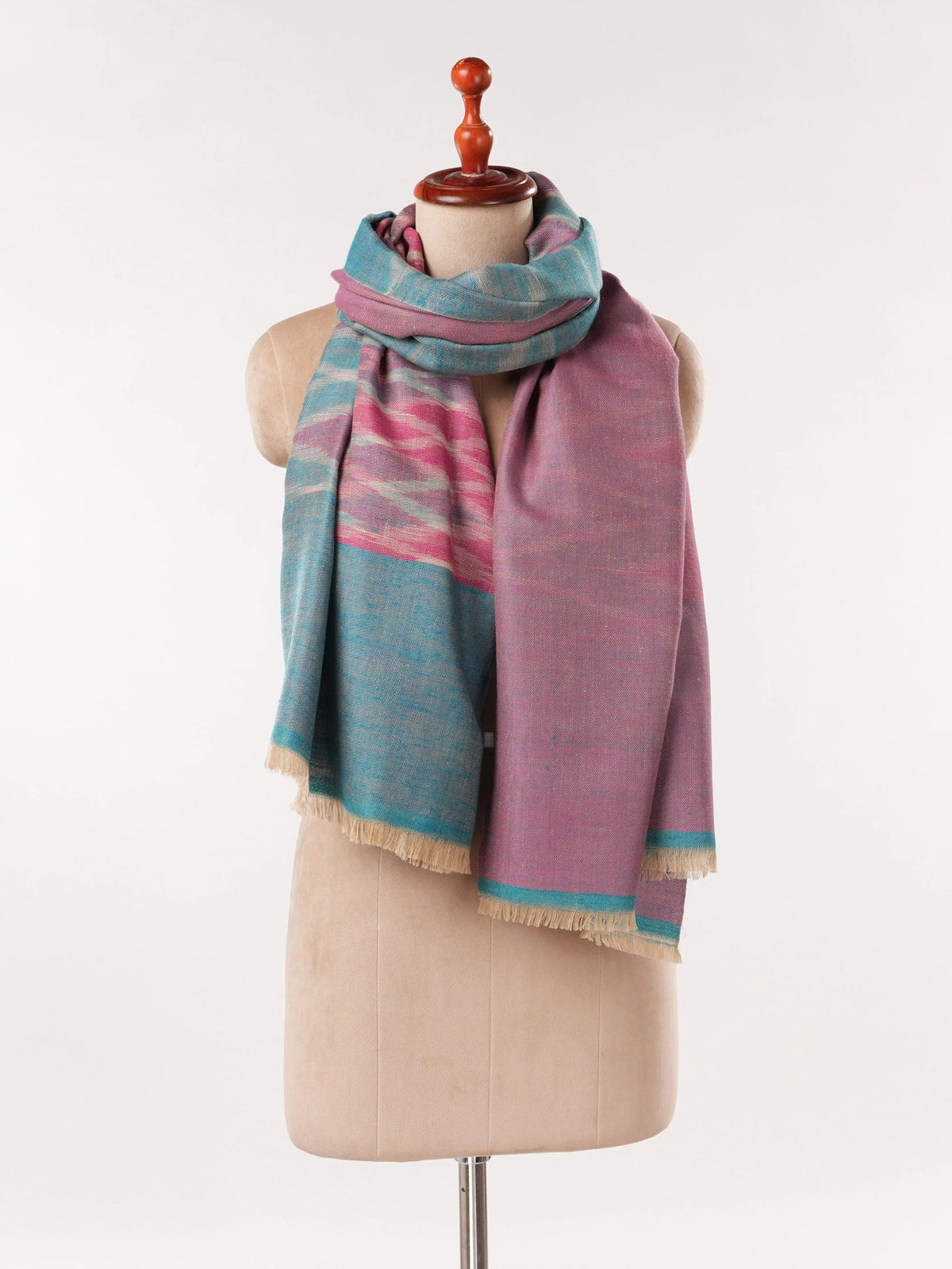 Dual Shade Handwoven Pure Pashmina Shawl with Ikat Weave