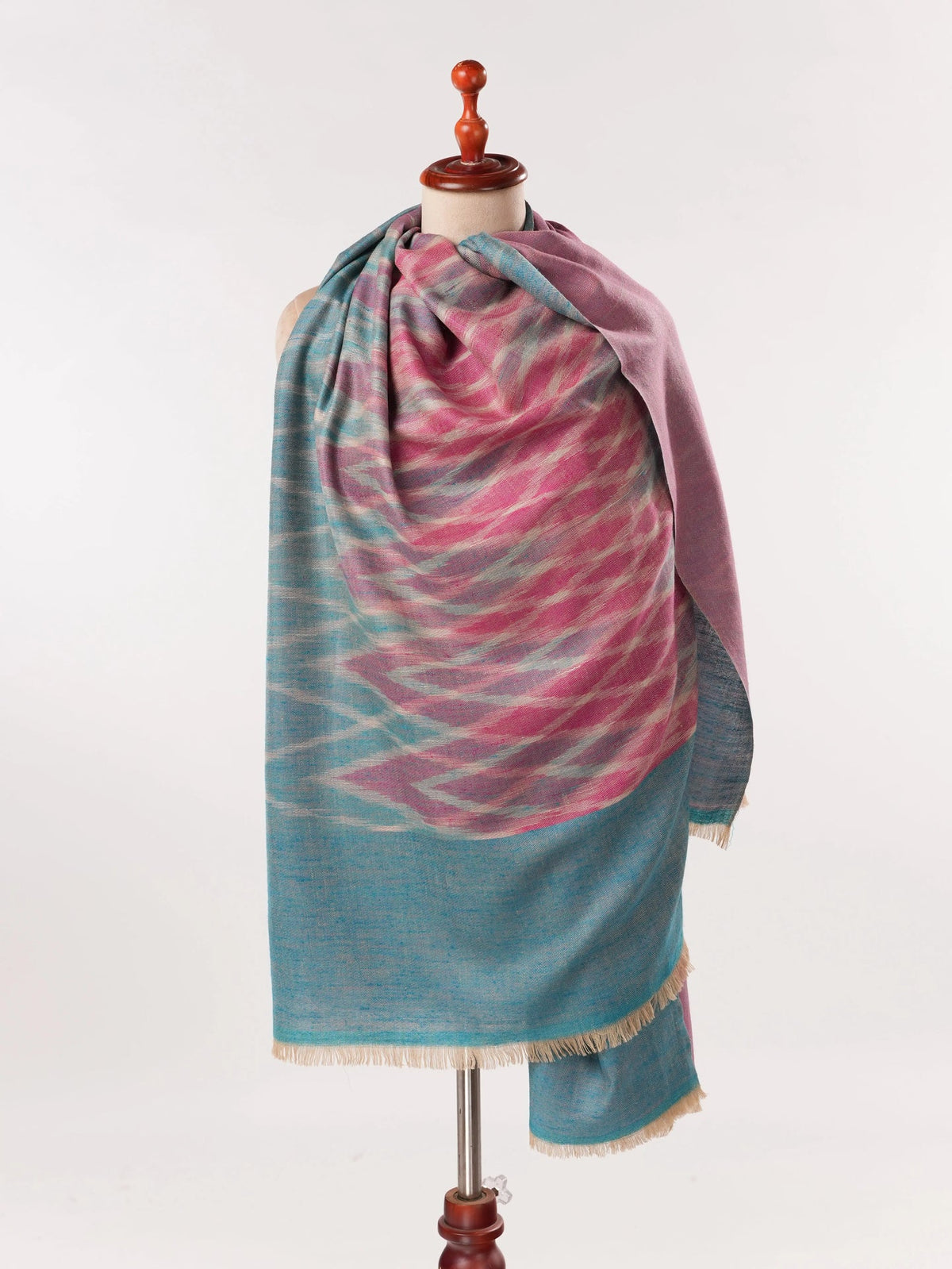 Dual Shade Handwoven Pure Pashmina Shawl with Ikat Weave