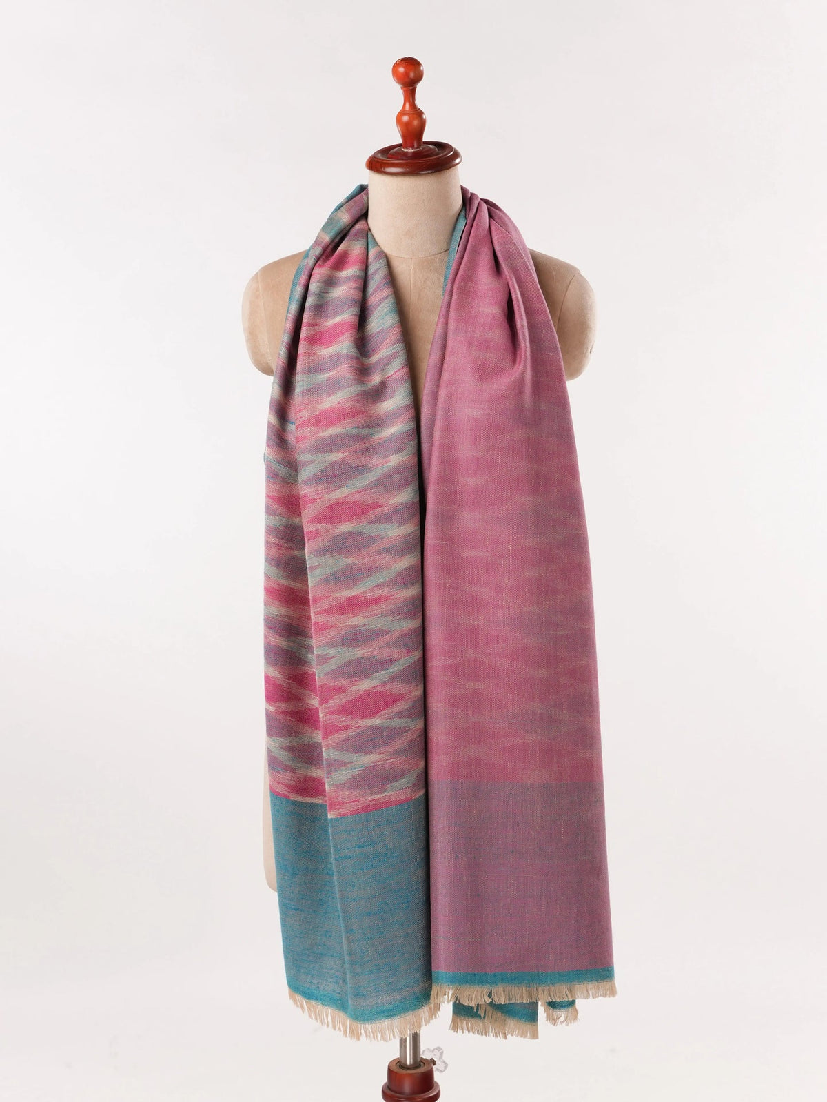 Dual Shade Handwoven Pure Pashmina Shawl with Ikat Weave