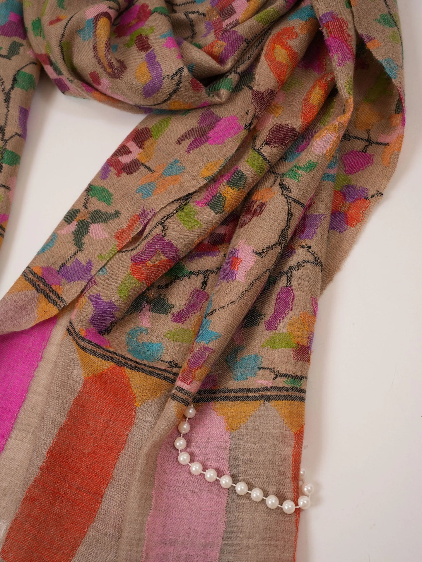 Handcrafted Classic Kani Handwoven Kashmiri Scarf in Pure Cashmere Shahkaar.com