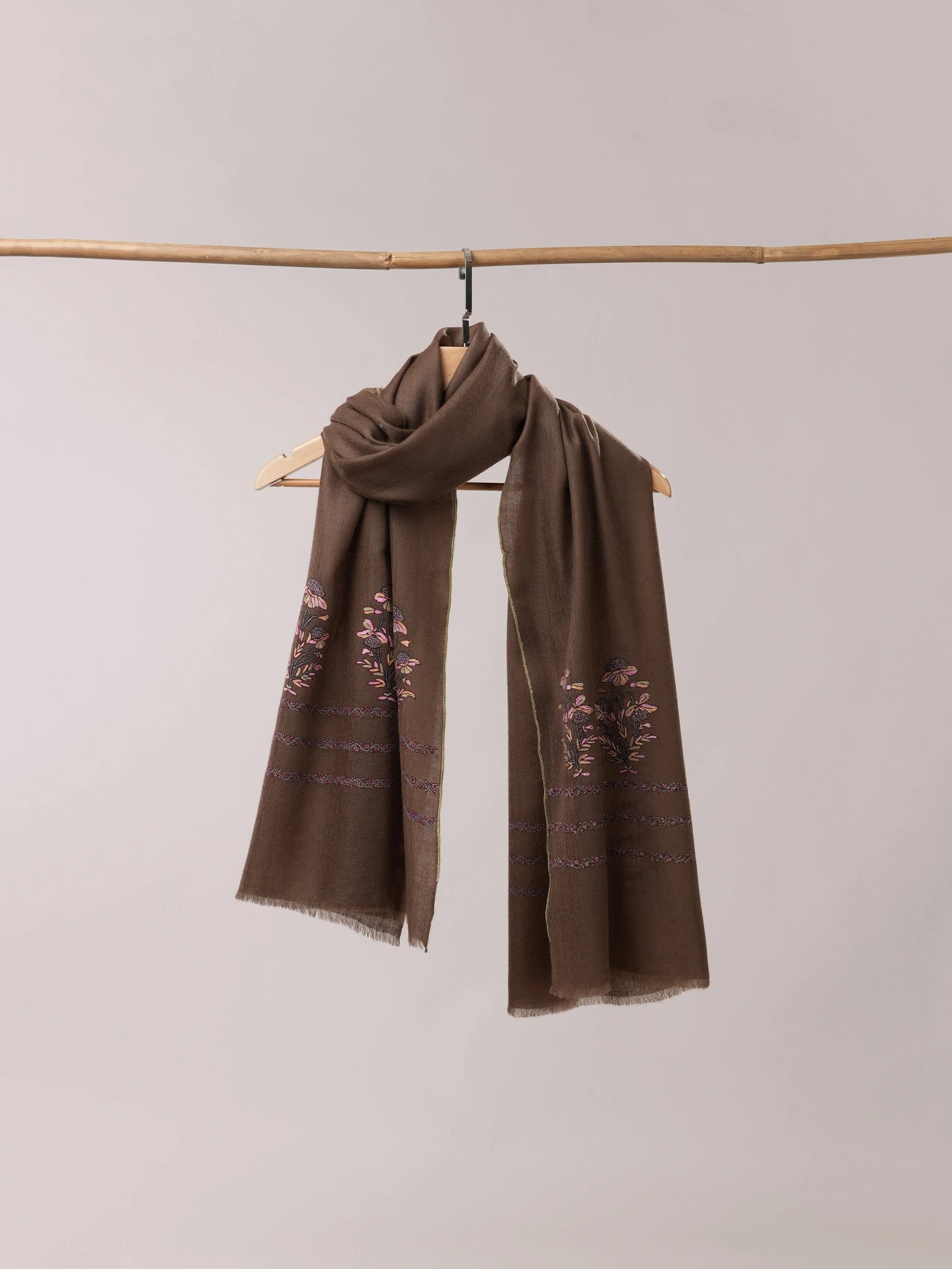 Mughal Motif Hand Embroidered Authentic Cashmere Scarf Shahkaar.com