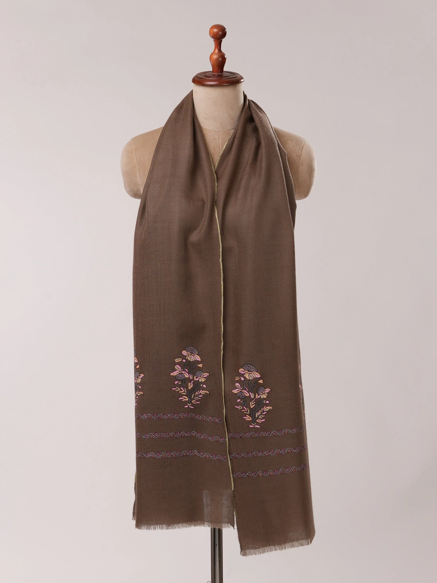 Mughal Motif Hand Embroidered Authentic Cashmere Scarf Shahkaar.com
