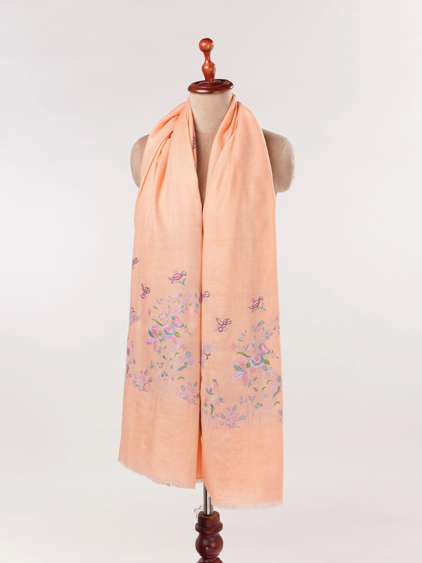 Peach Pashmina Shawl Handwoven in Kashmir with Palldar Hand Embroidery Shahkaar.com