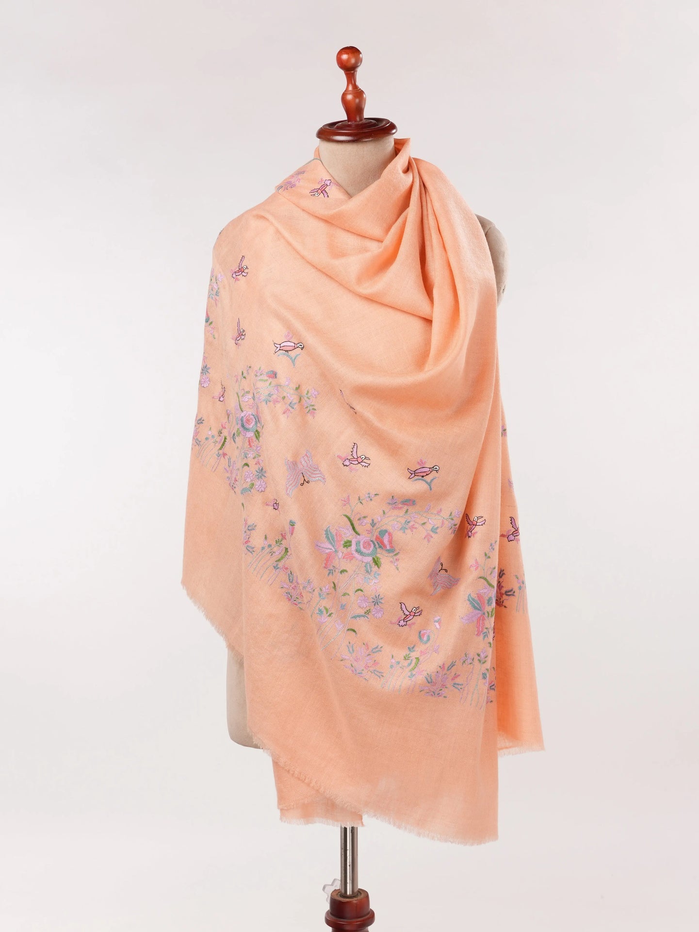 Peach Pashmina Shawl Handwoven in Kashmir with Palldar Hand Embroidery Shahkaar.com