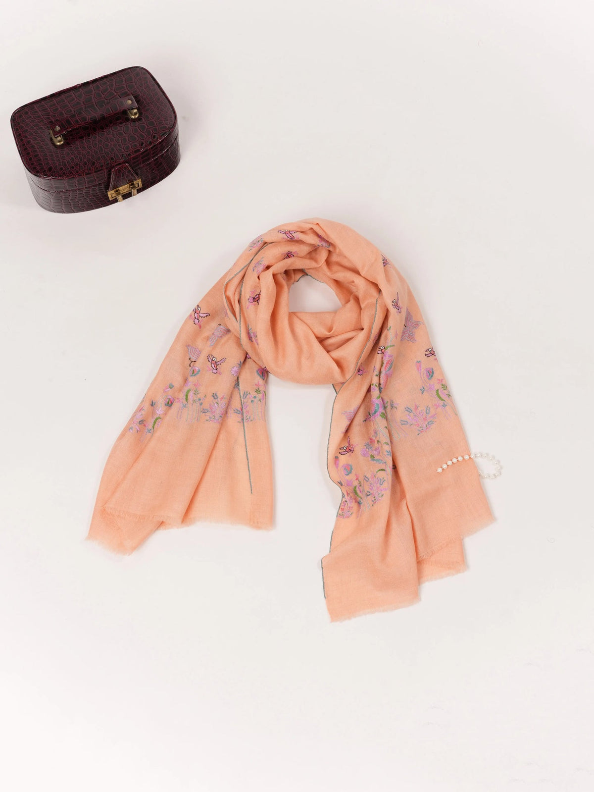 Peach Pashmina Shawl Handwoven in Kashmir with Palldar Hand Embroidery Shahkaar.com