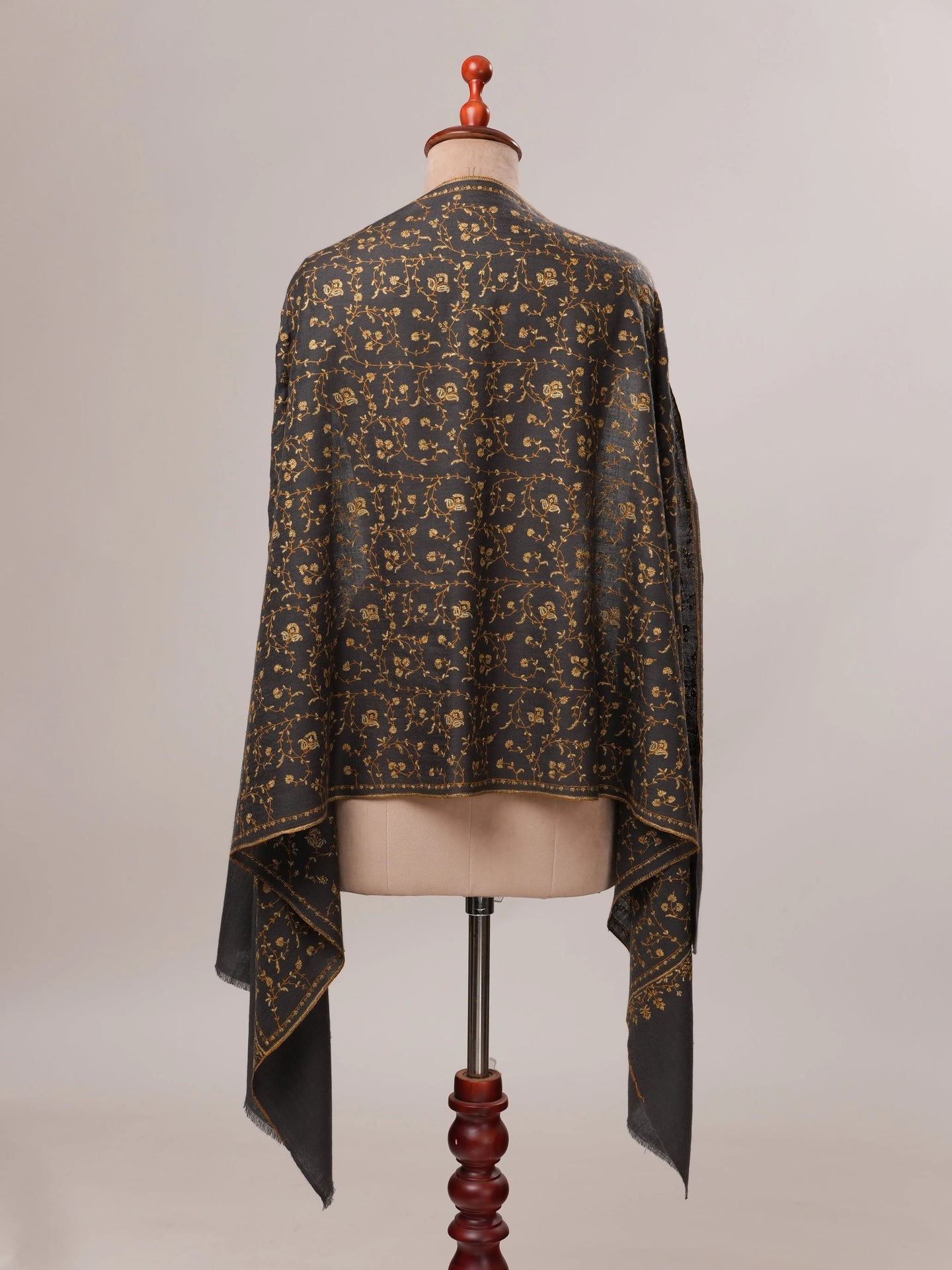 Grey Cashmere Scarf with Jali Hand Embroidery Shahkaar.com