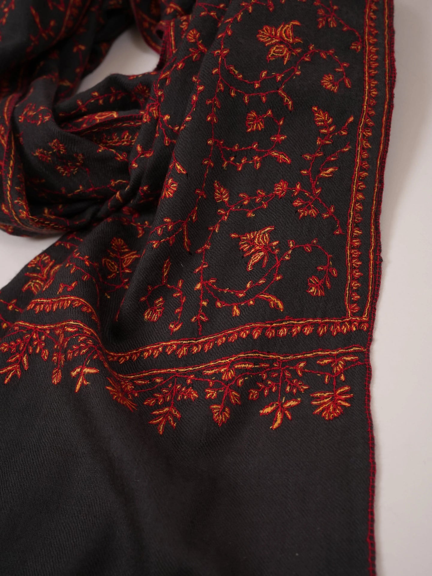 Dark Grey Featherlight Cashmere Scarf with Jali Hand Embroidery Shahkaar.com